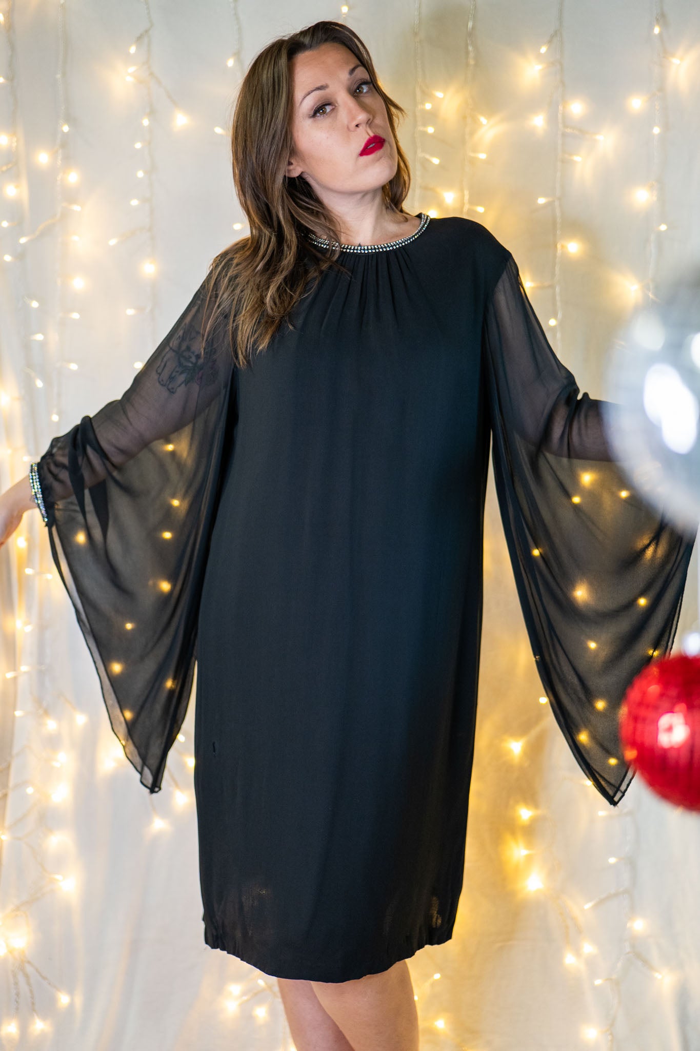 zou bisou bisou vintage 60s rhinestone angel sleeve dress