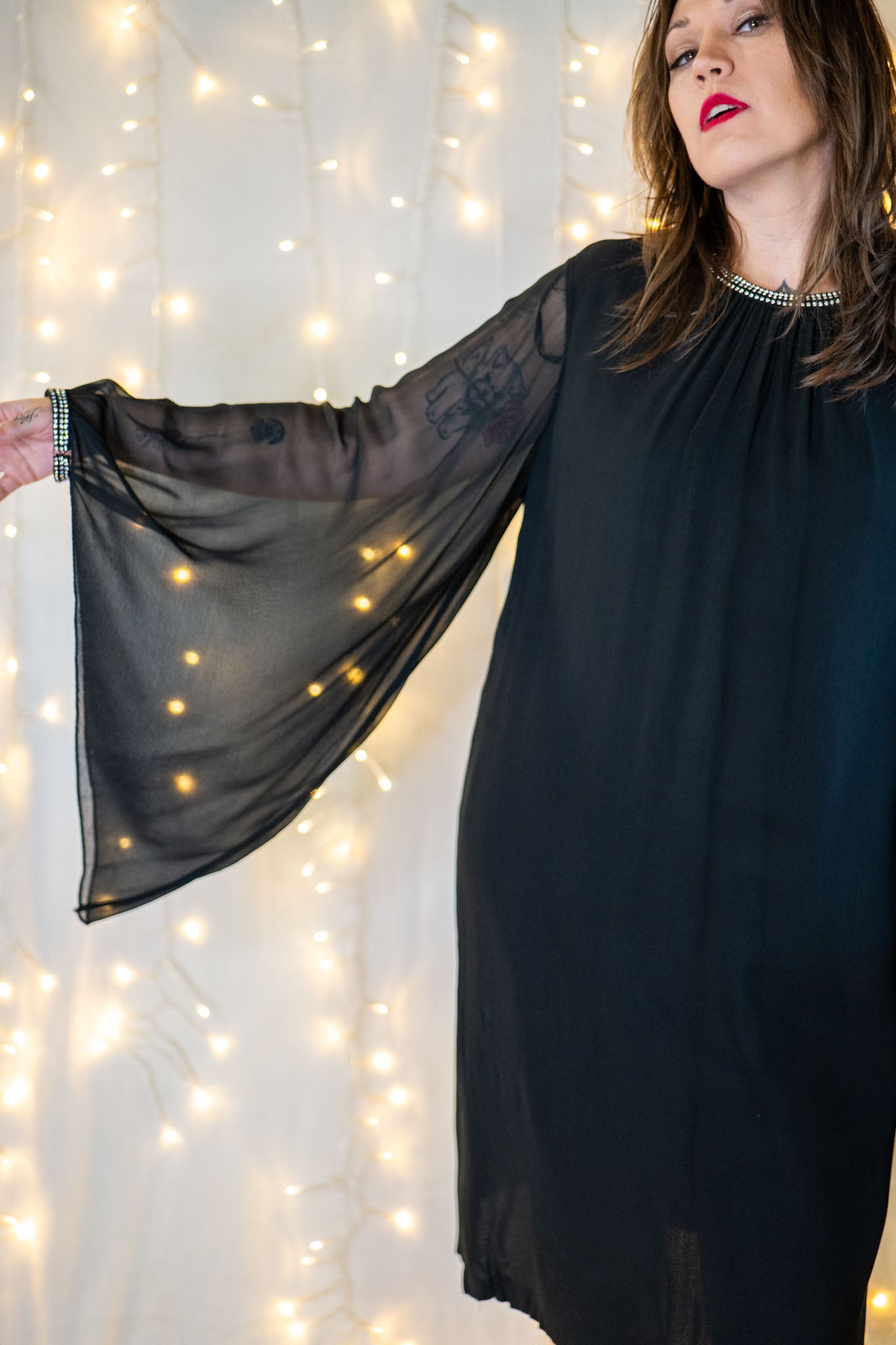 zou bisou bisou vintage 60s rhinestone angel sleeve dress
