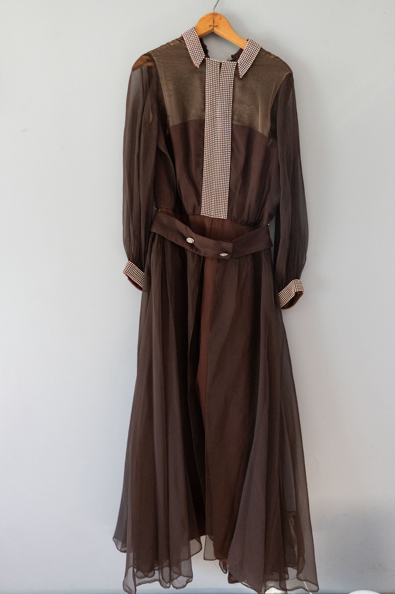 vintage 60s rhinestone collared jumpsuit with sheer skirt