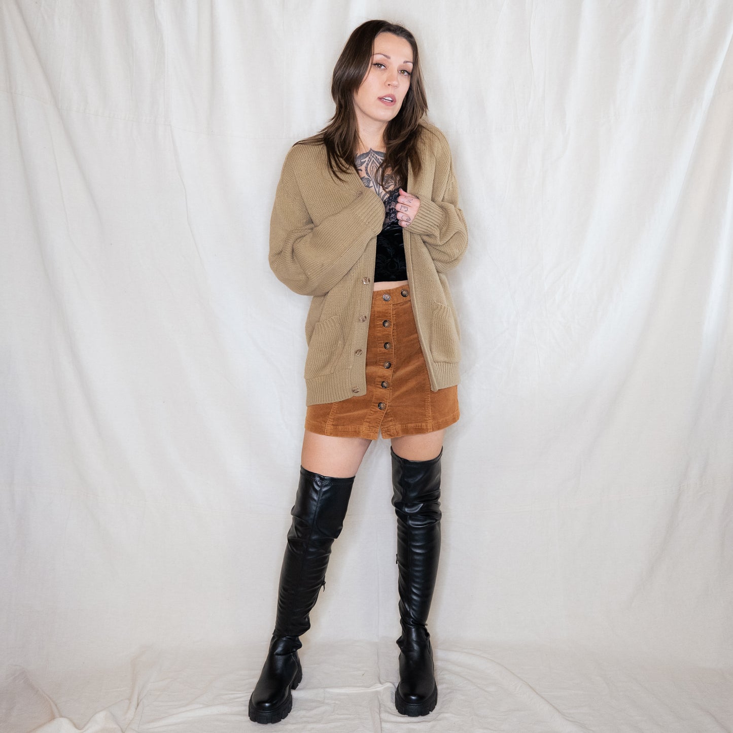 1970s vintage light brown painters cardigan sweater