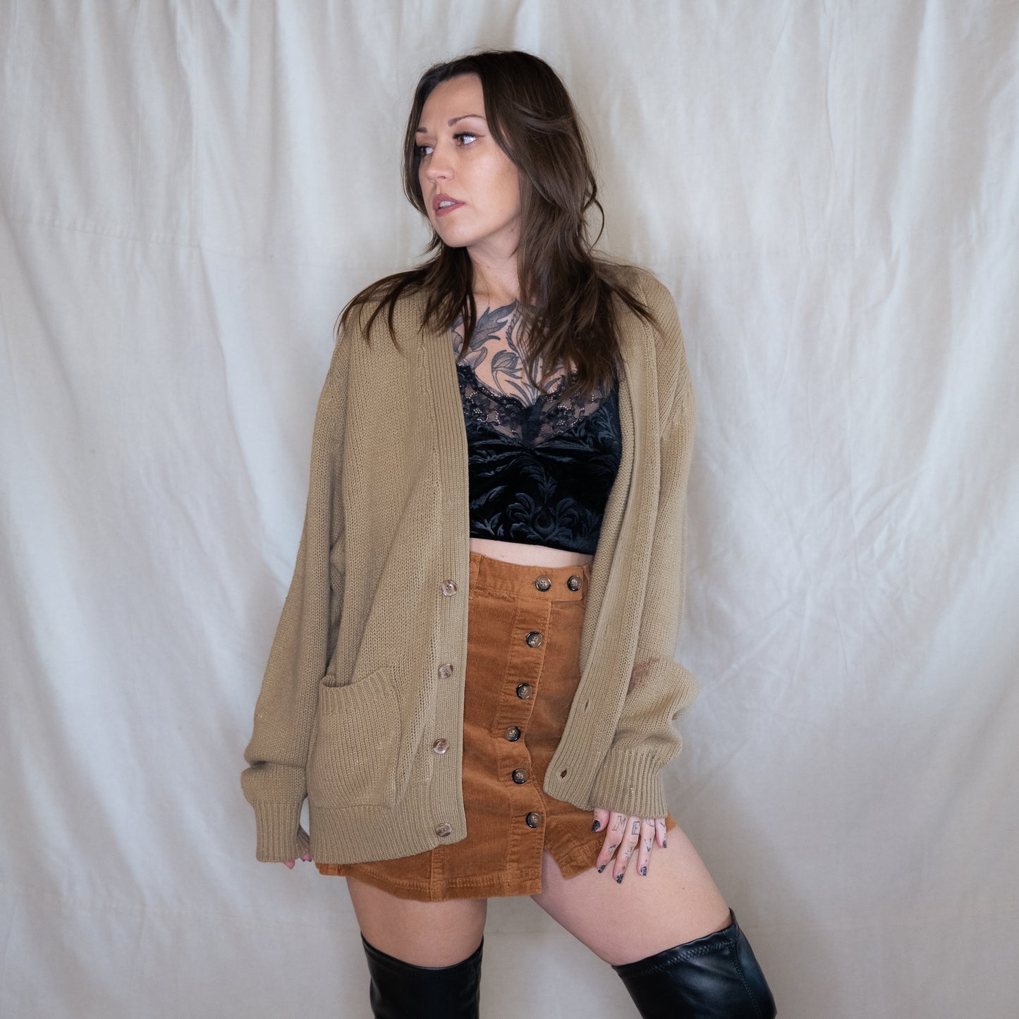 1970s vintage light brown painters cardigan sweater