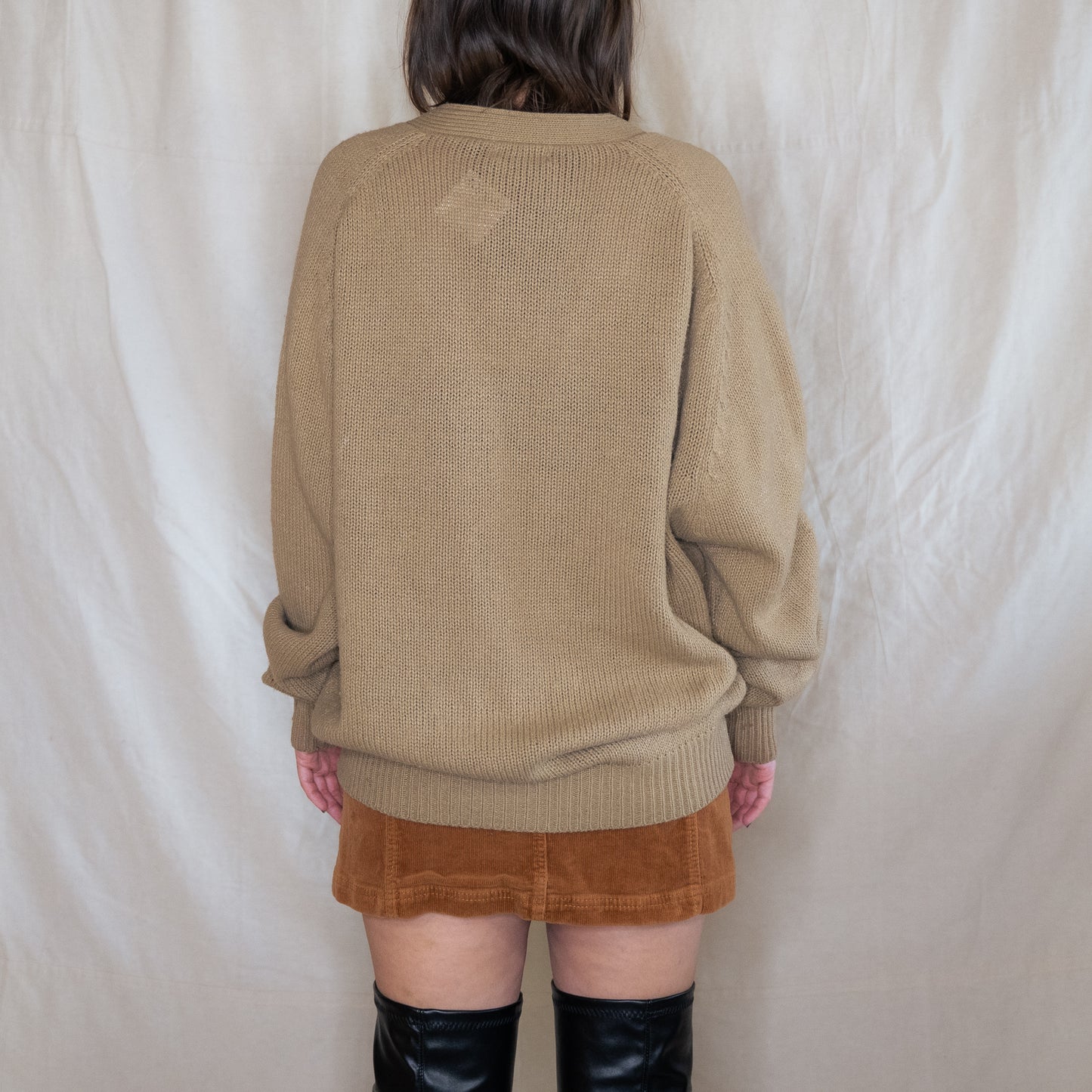 1970s vintage light brown painters cardigan sweater
