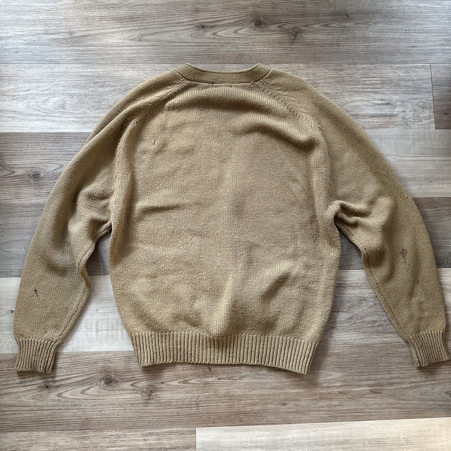 1970s vintage light brown painters cardigan sweater