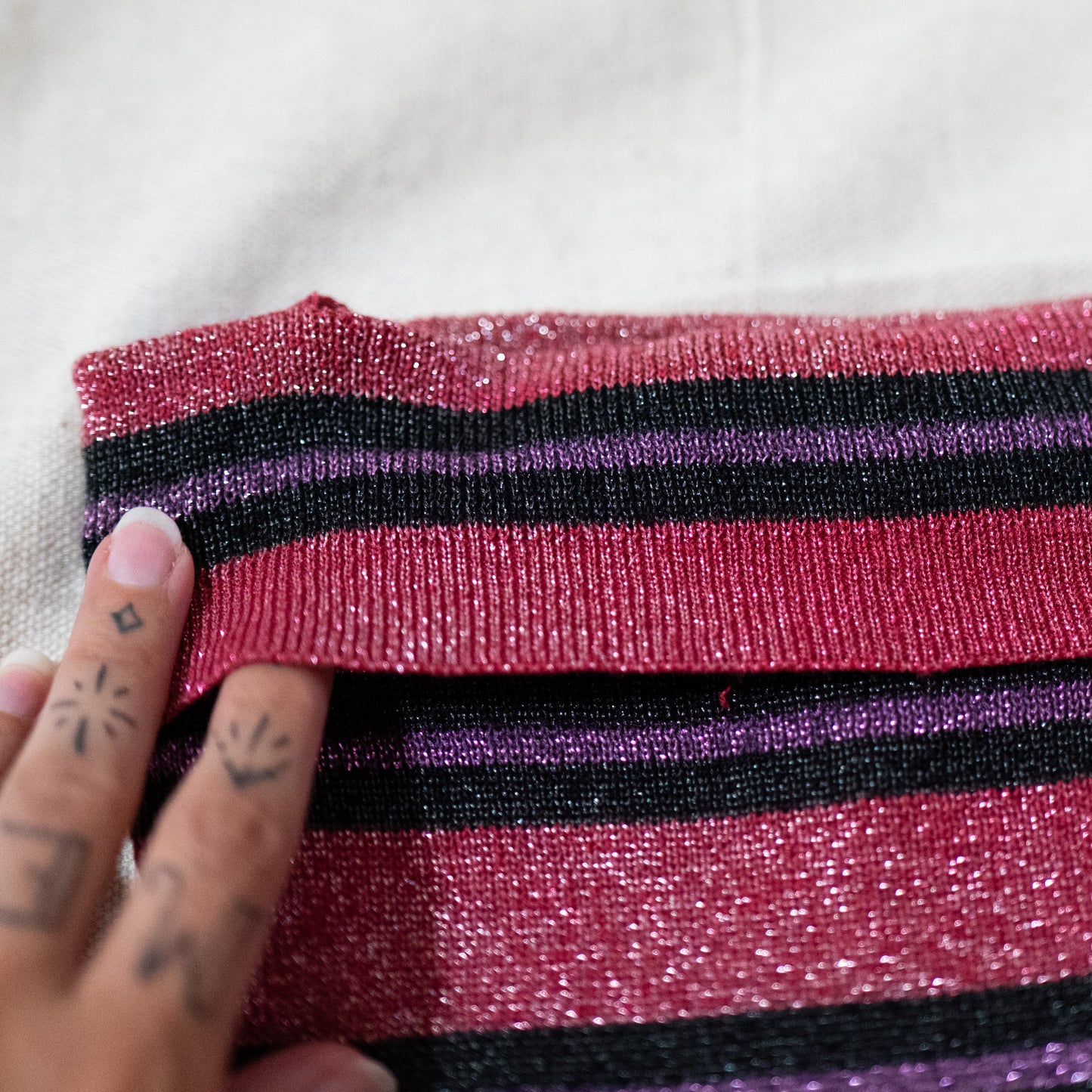 vintage 1970s deadstock striped sparkly metallic top