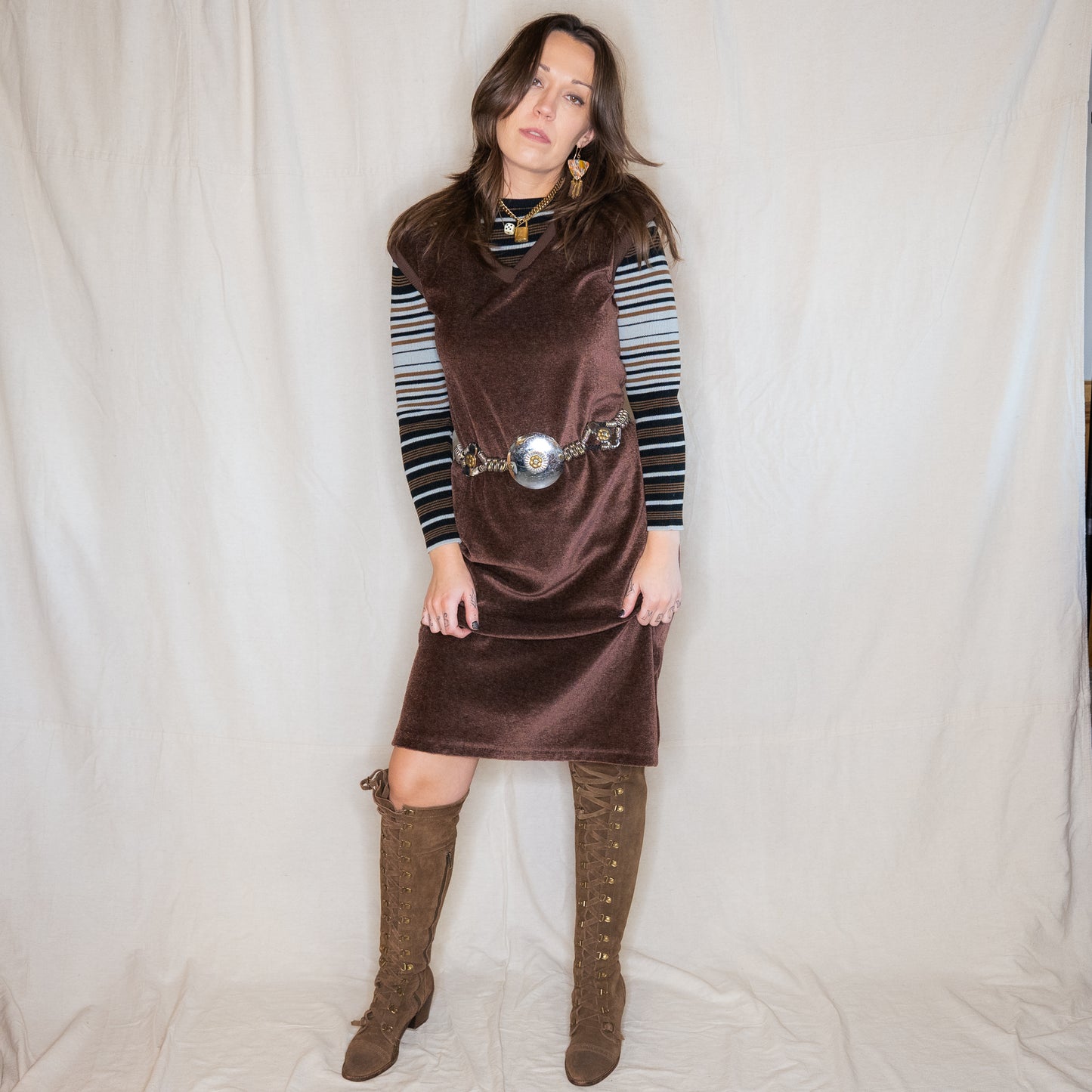 vintage 1970s retro striped long sleeve knit top