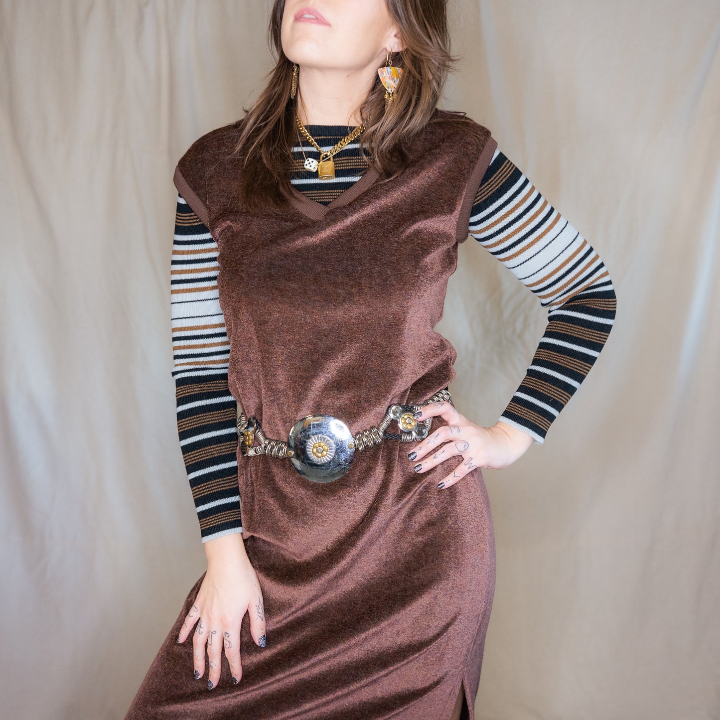 vintage 1970s retro striped long sleeve knit top