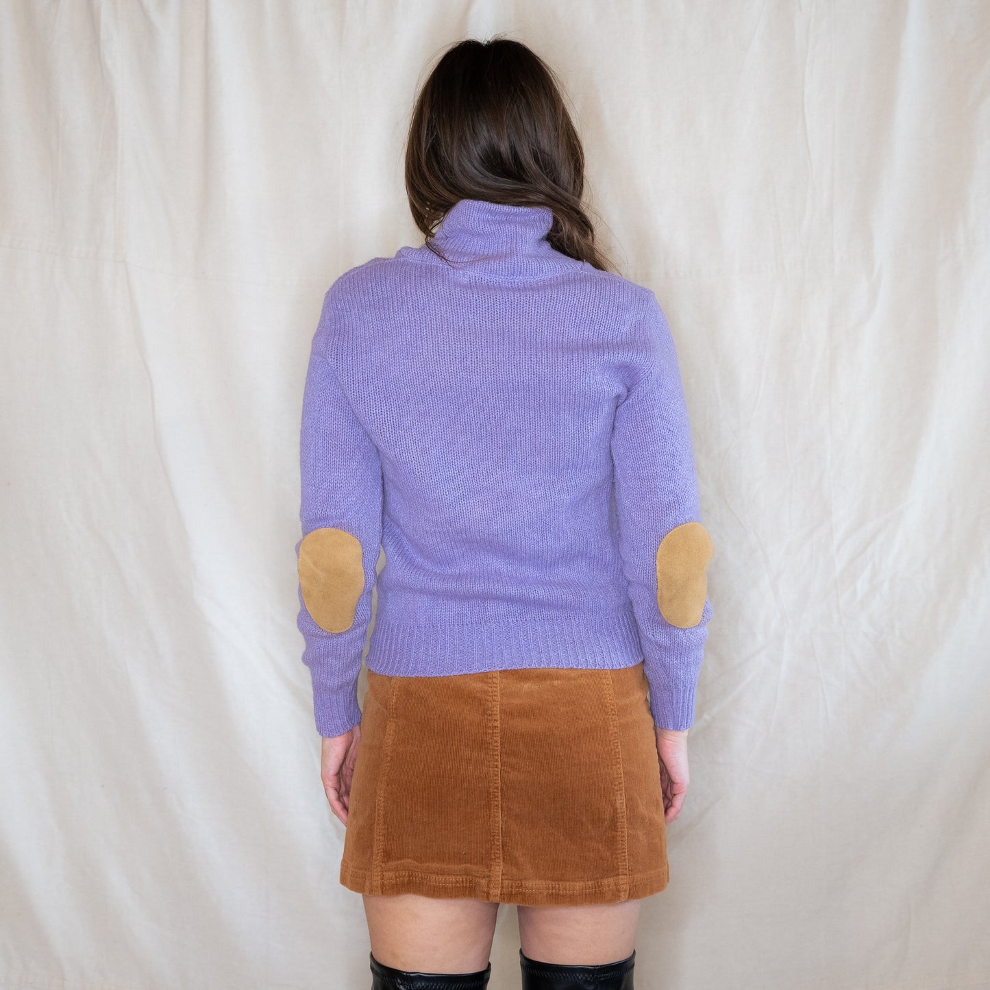vintage 70s purple wool sweater with elbow pads