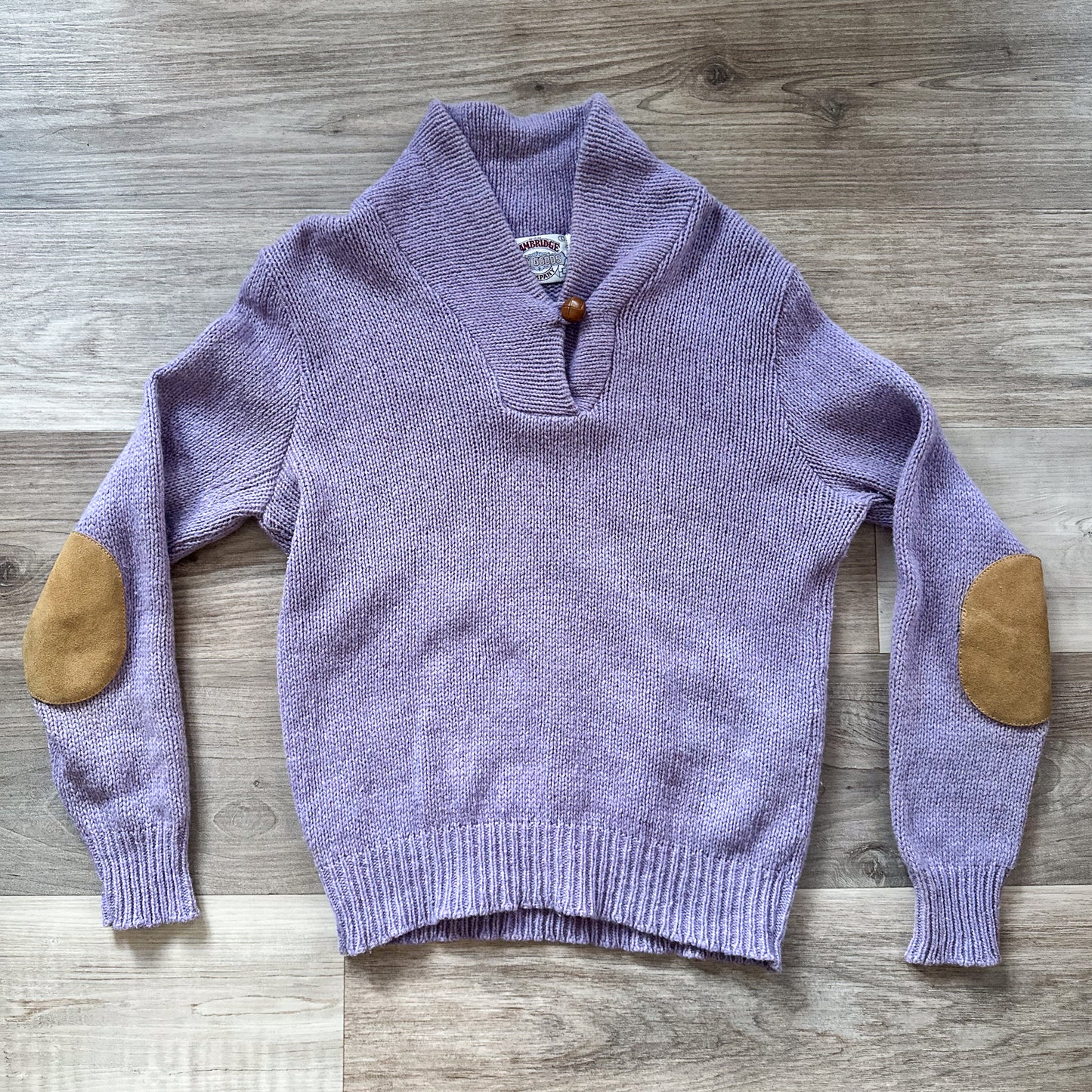 vintage 70s purple wool sweater with elbow pads
