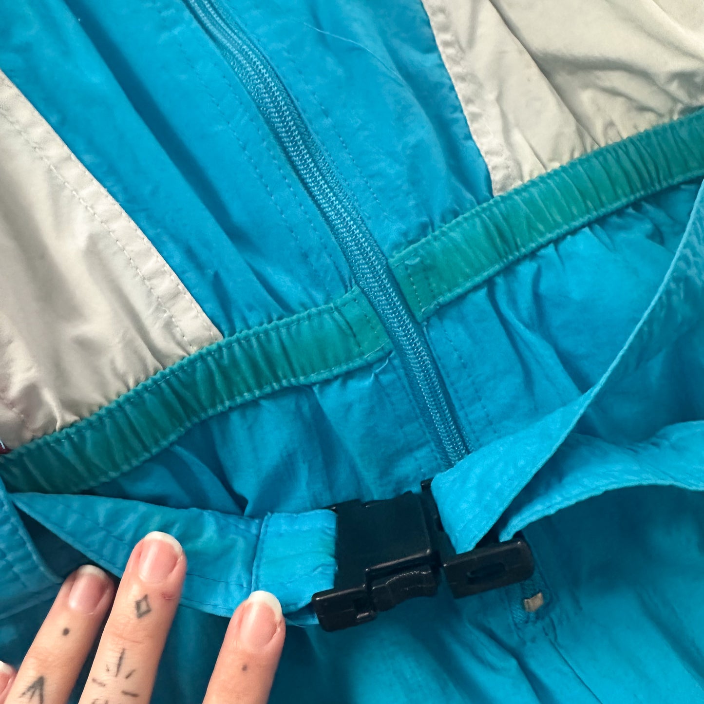 vintage 1970s turquoise snow suit