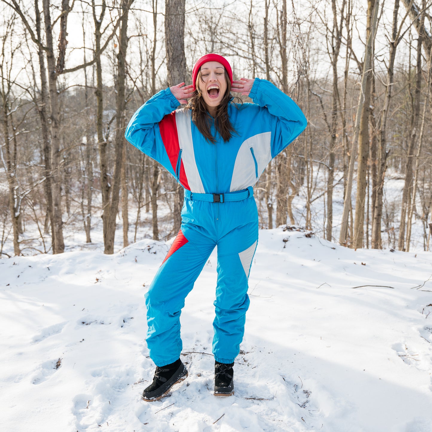vintage 1970s turquoise snow suit