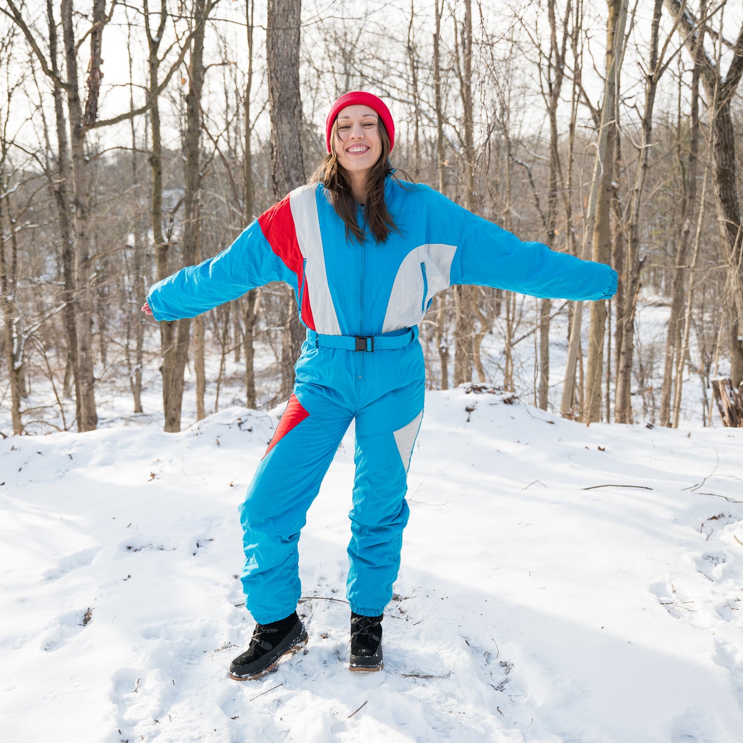 vintage 1970s turquoise snow suit