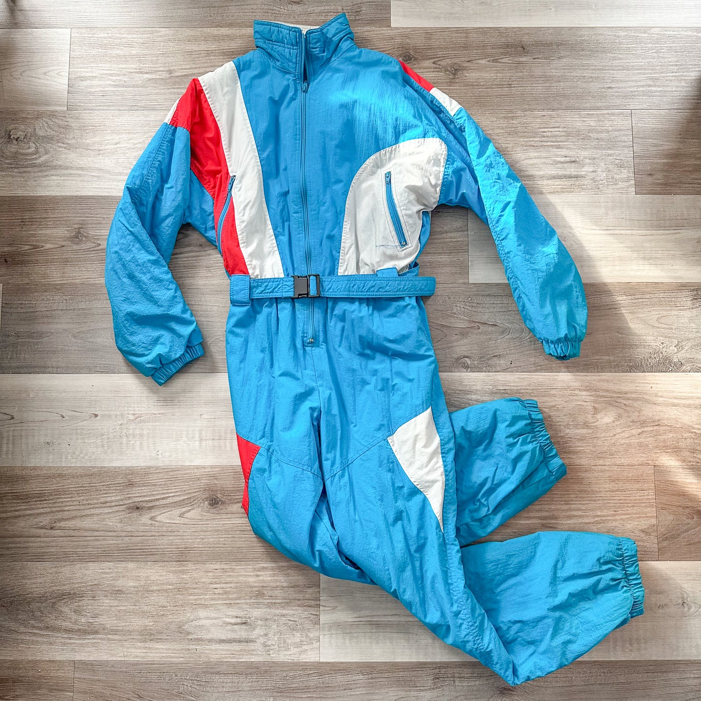 vintage 1970s turquoise snow suit