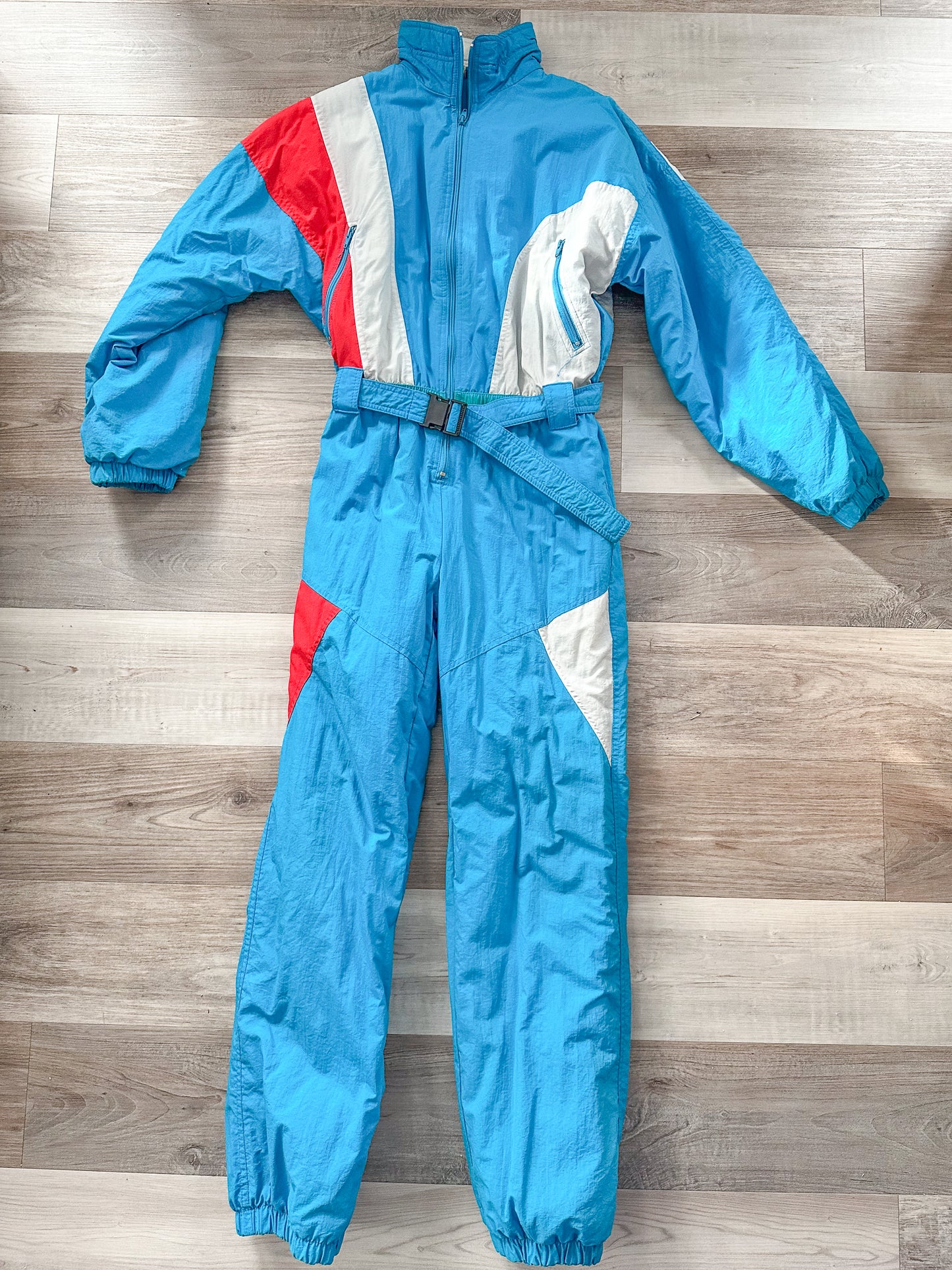 vintage 1970s turquoise snow suit