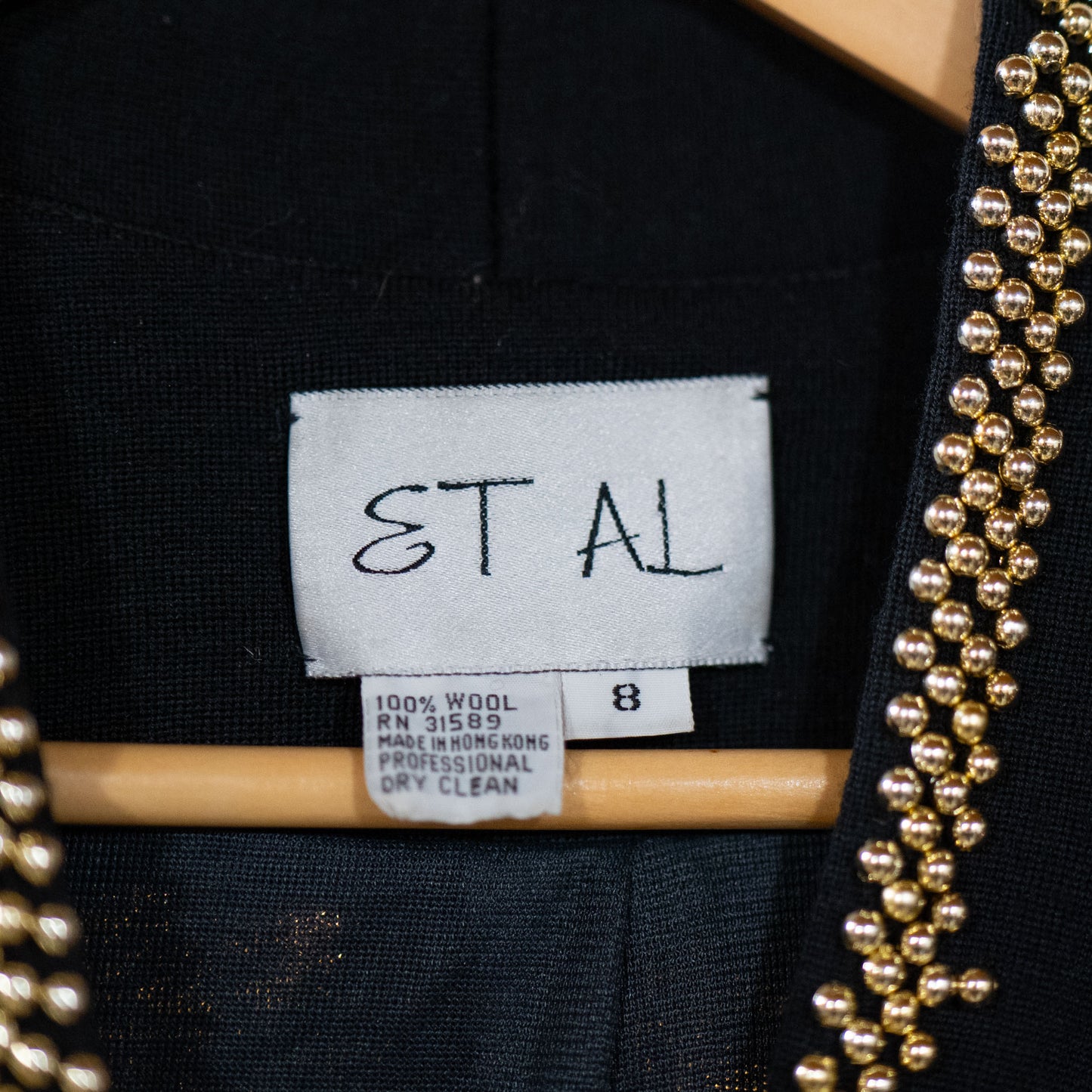 vintage 80s black + gold beaded wool jumpsuit
