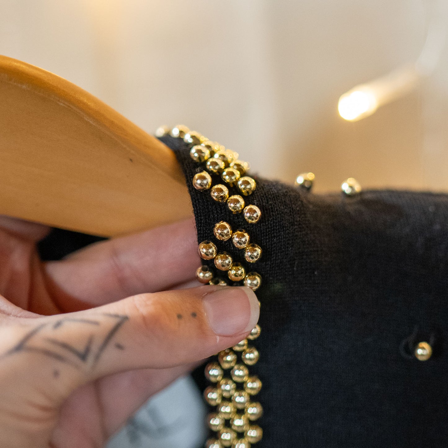 vintage 80s black + gold beaded wool jumpsuit