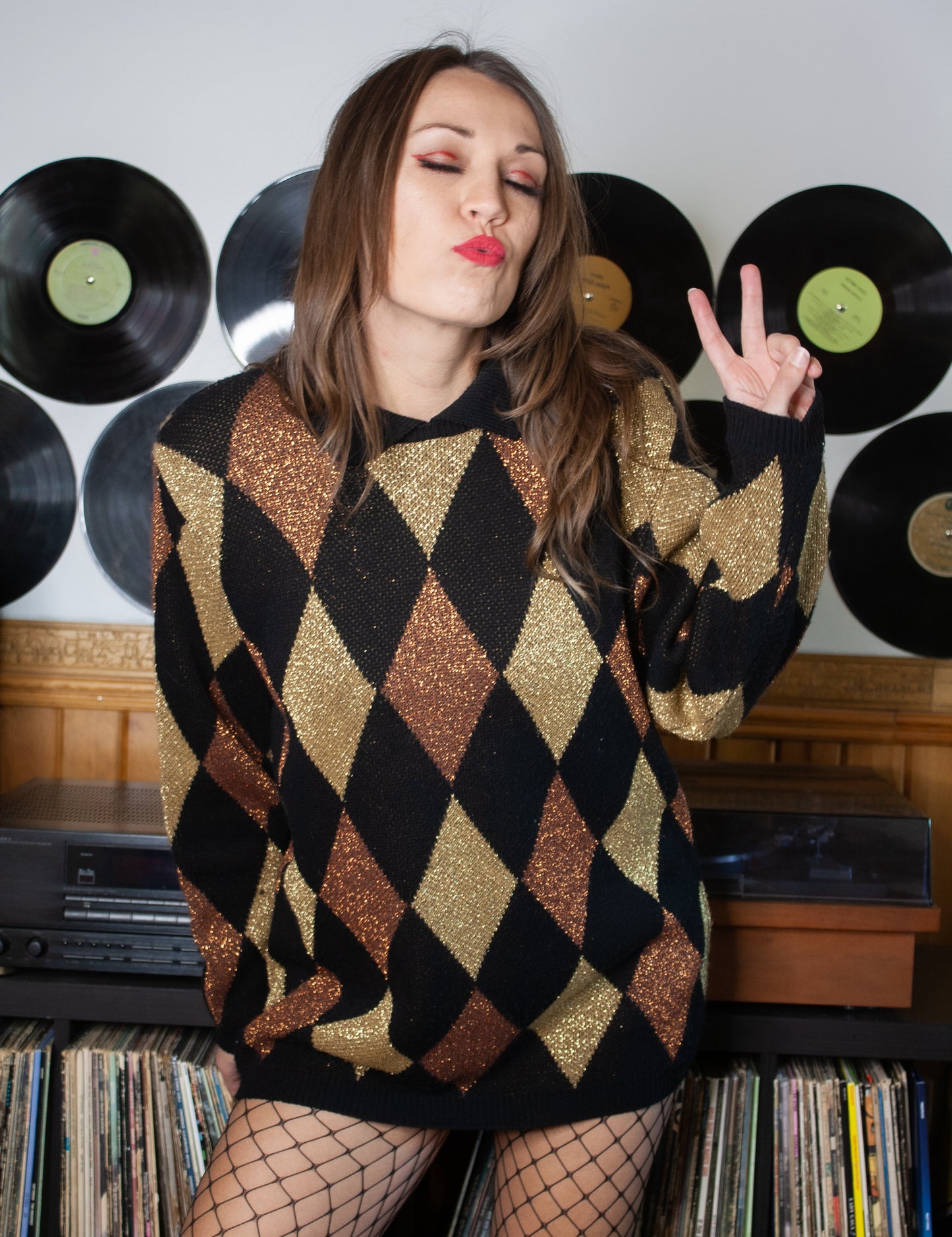 DIAMOND DOG vintage 80s gold glittery lurex sweater