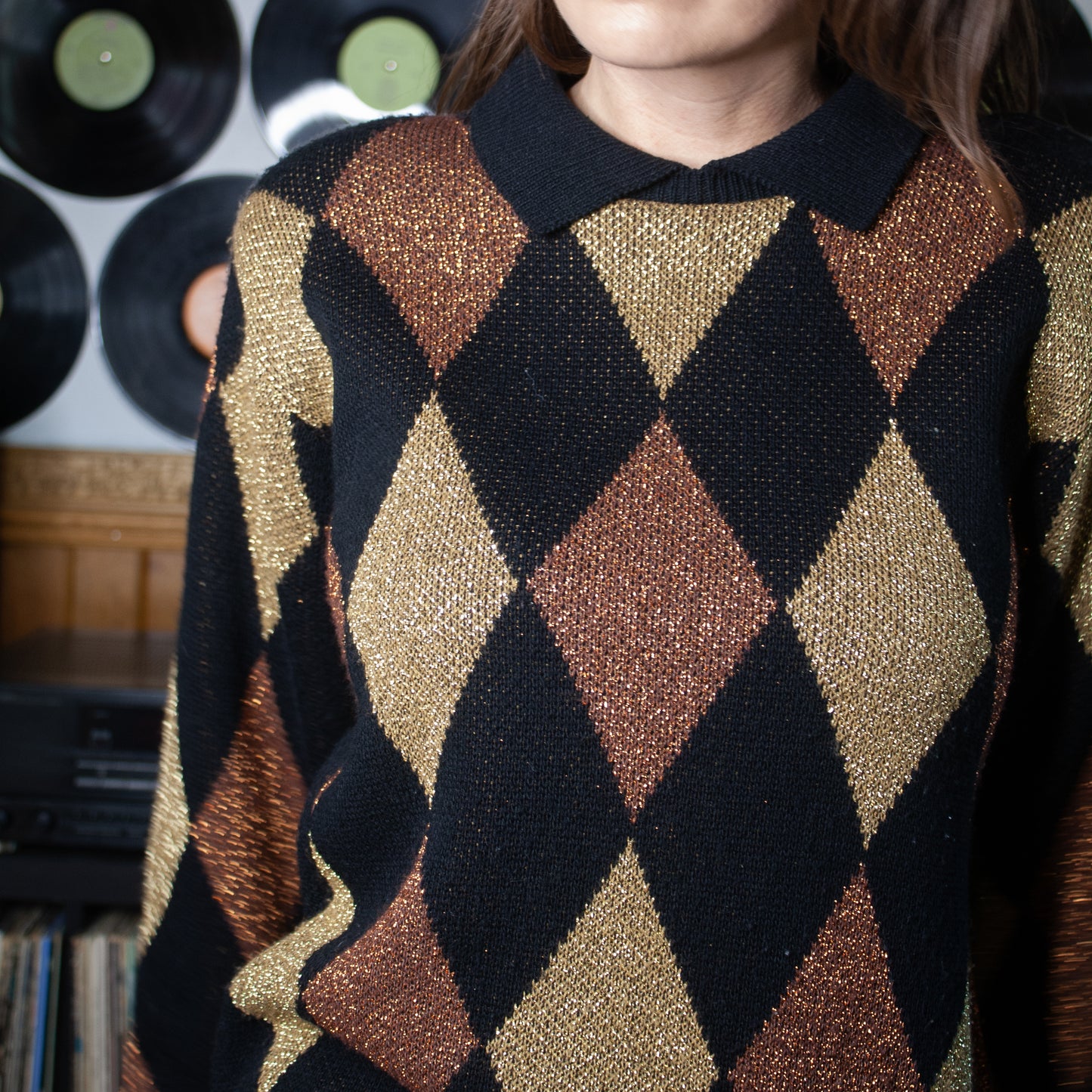 DIAMOND DOG vintage 80s gold glittery lurex sweater