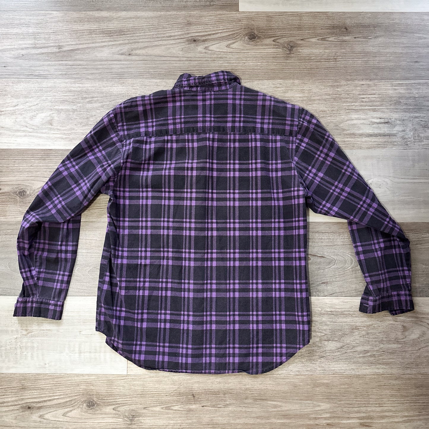 vintage 1980s purple & black plaid button up collar shirt