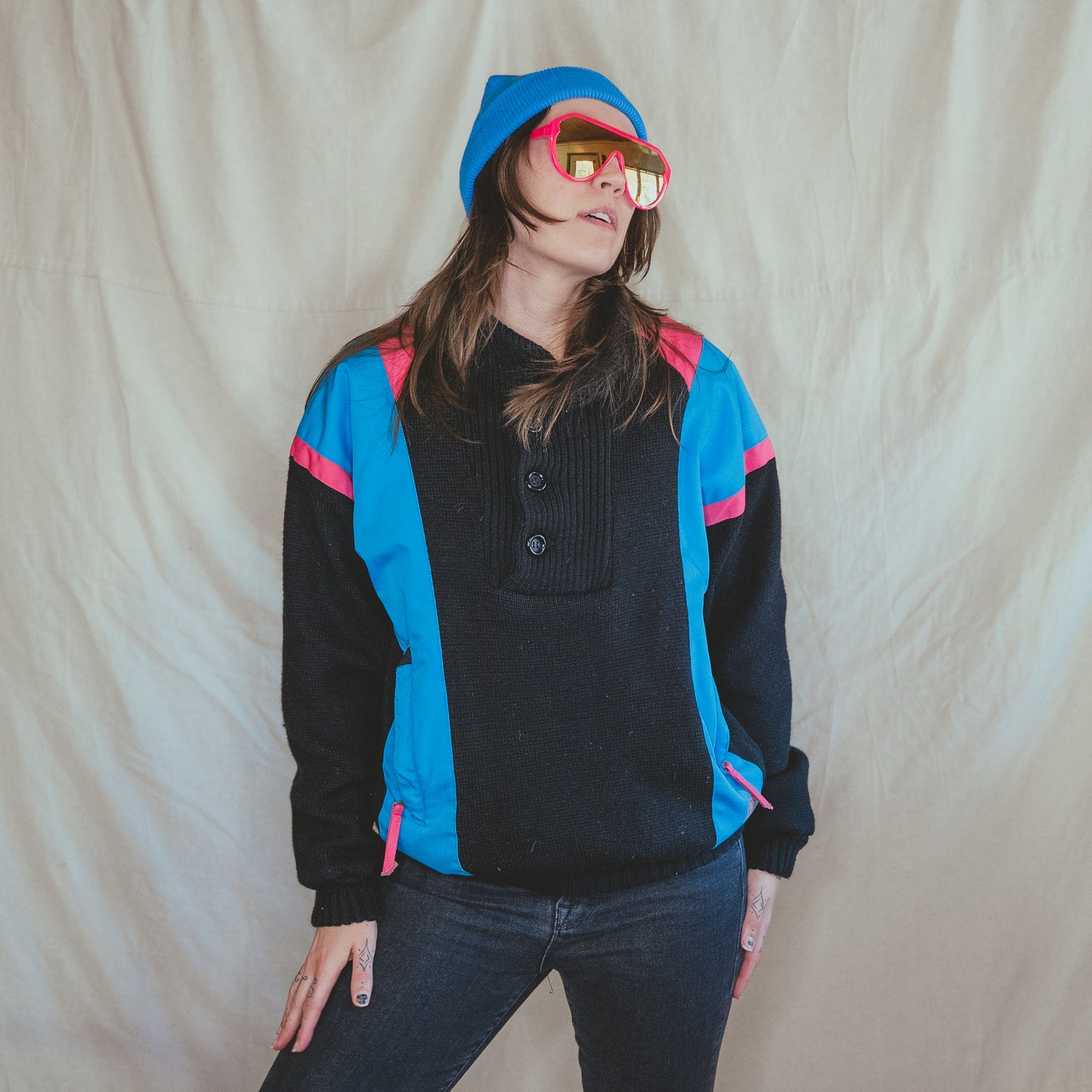 APRES SKI vintage 1980s neon wool sweater jacket
