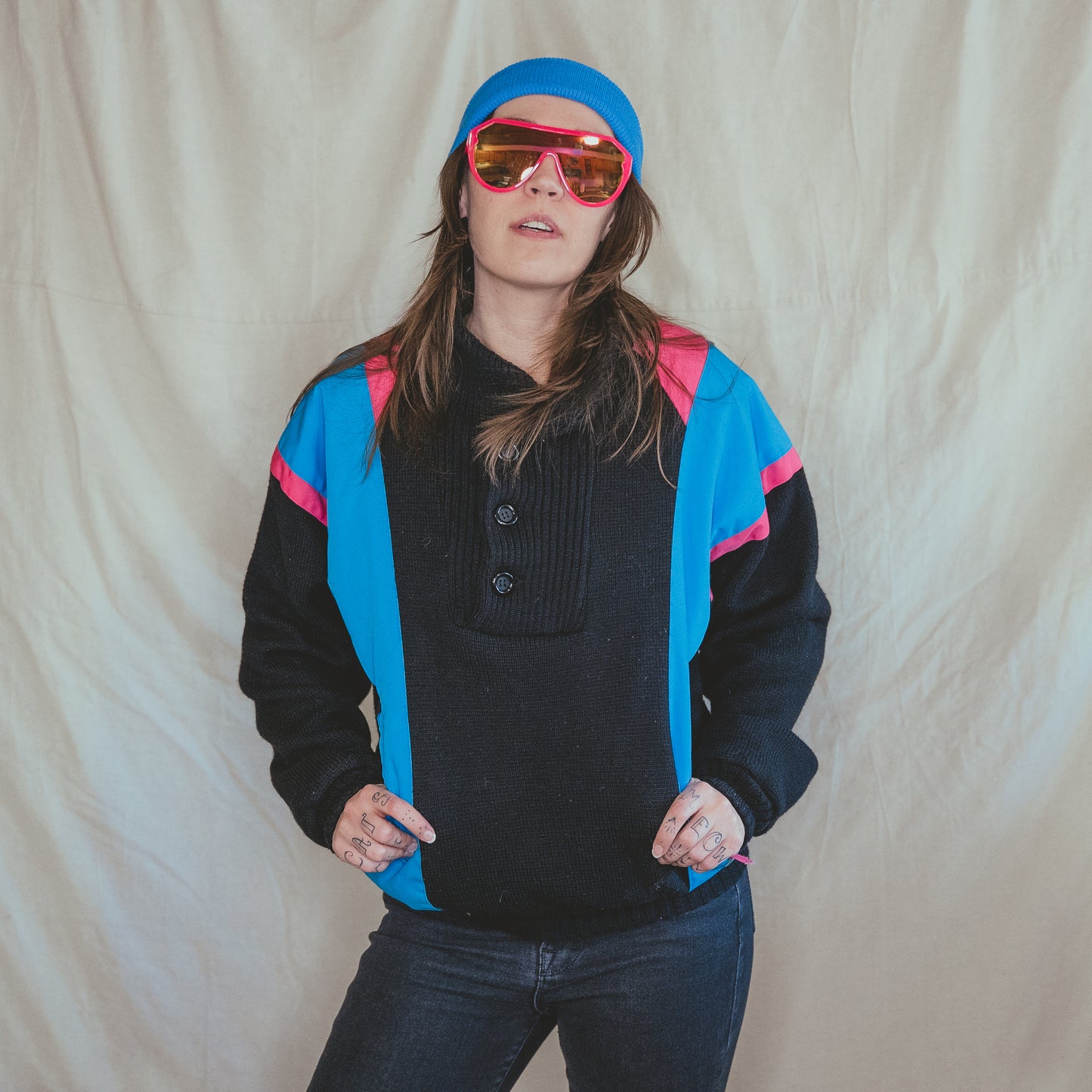 APRES SKI vintage 1980s neon wool sweater jacket