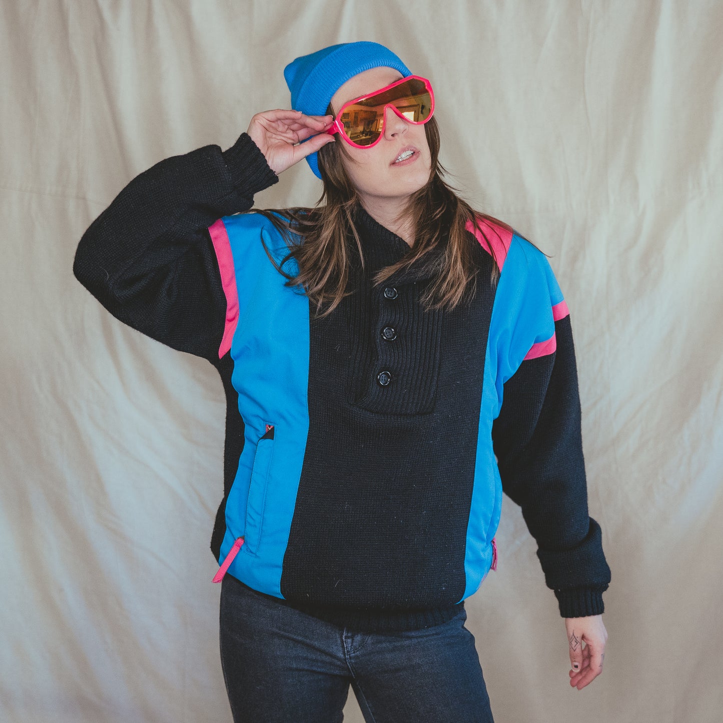 APRES SKI vintage 1980s neon wool sweater jacket