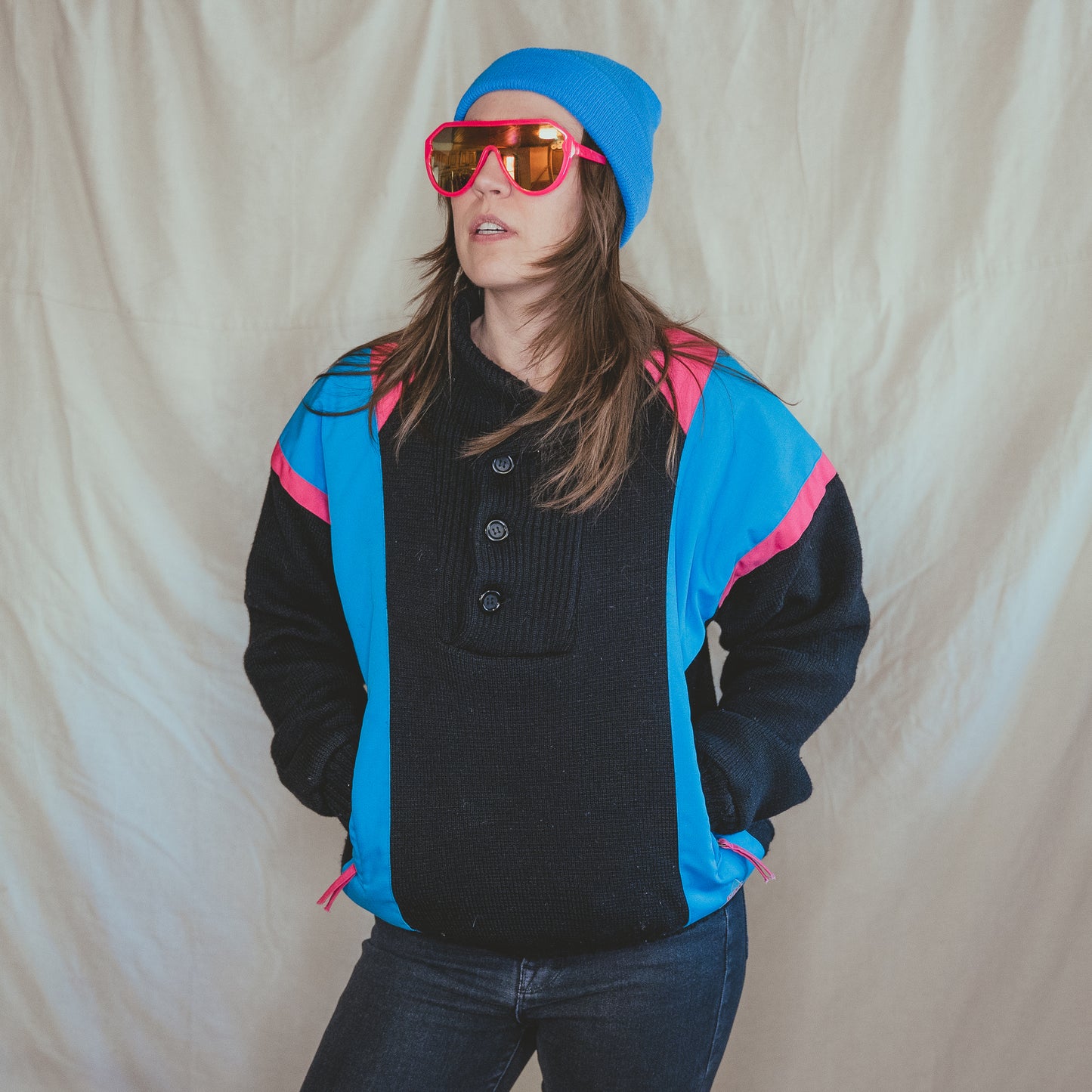 APRES SKI vintage 1980s neon wool sweater jacket