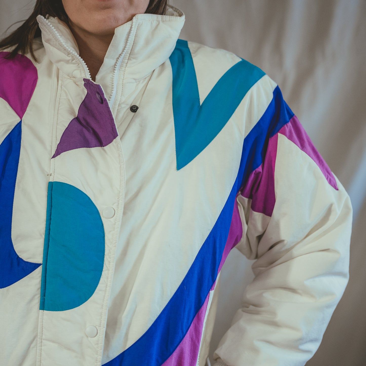 vintage 1980s funky pattern puffer coat