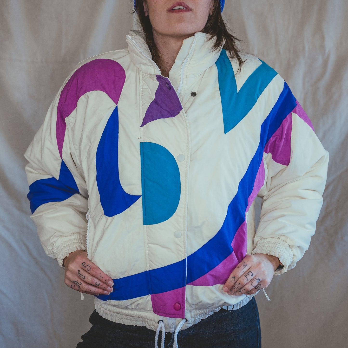 vintage 1980s funky pattern puffer coat