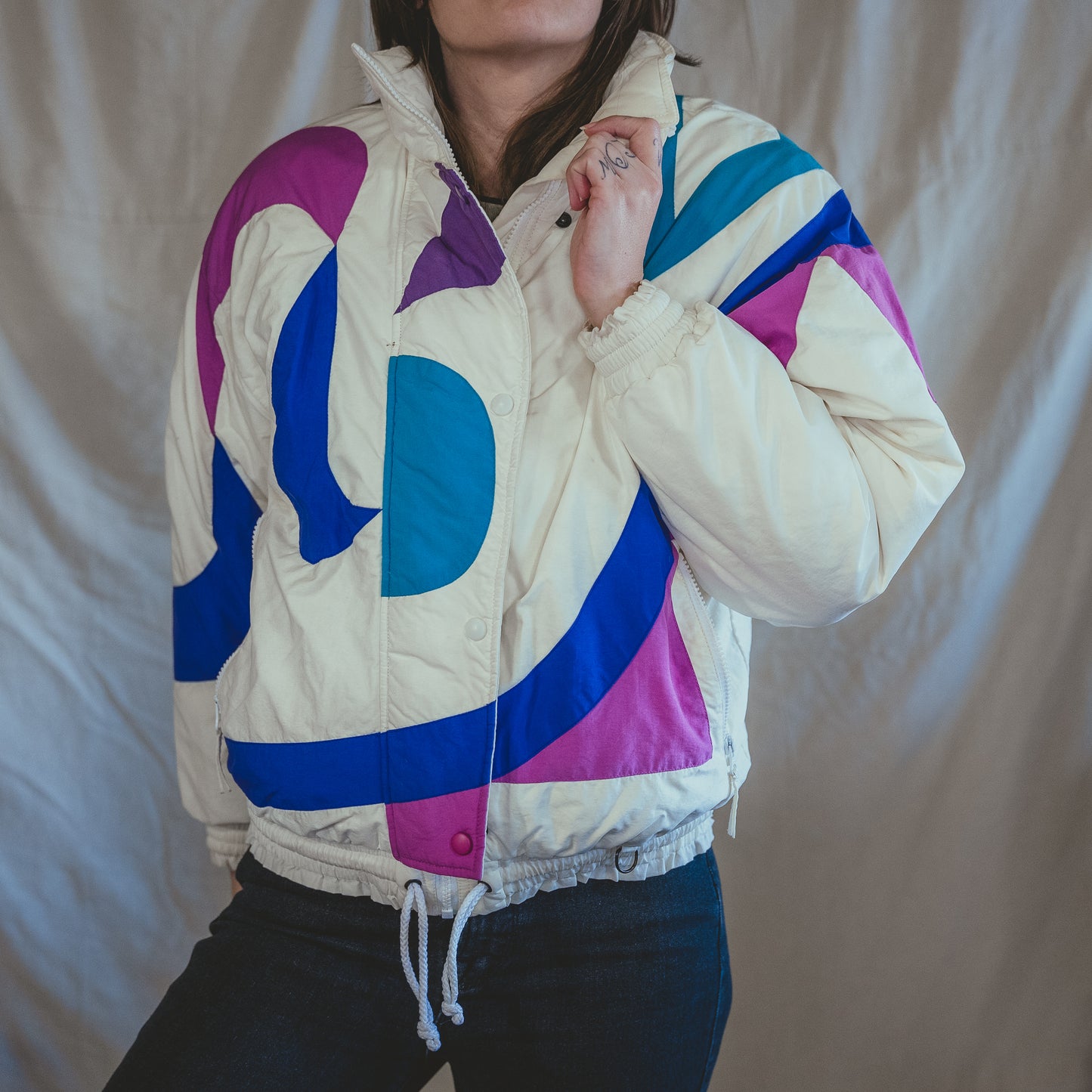 vintage 1980s funky pattern puffer coat