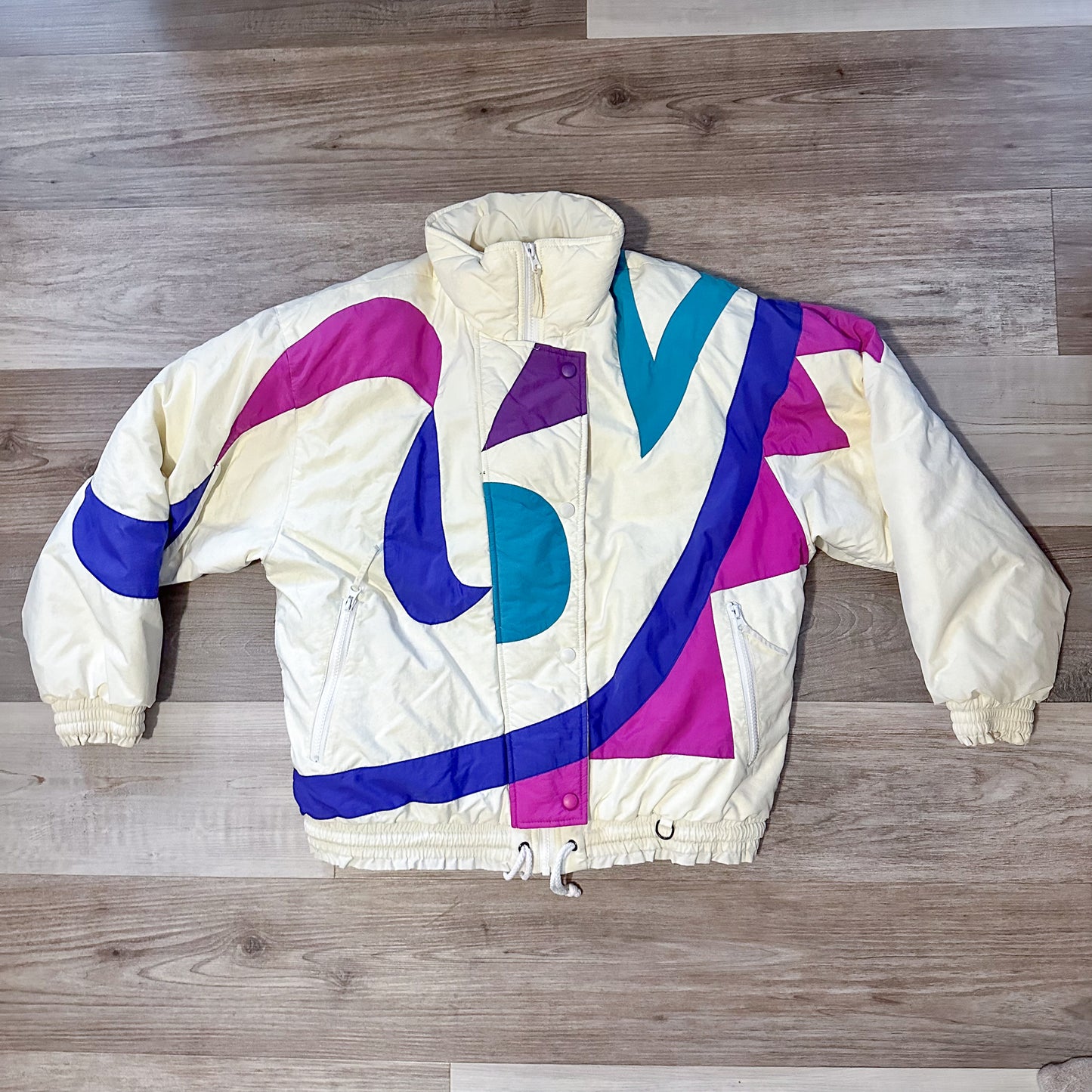 vintage 1980s funky pattern puffer coat