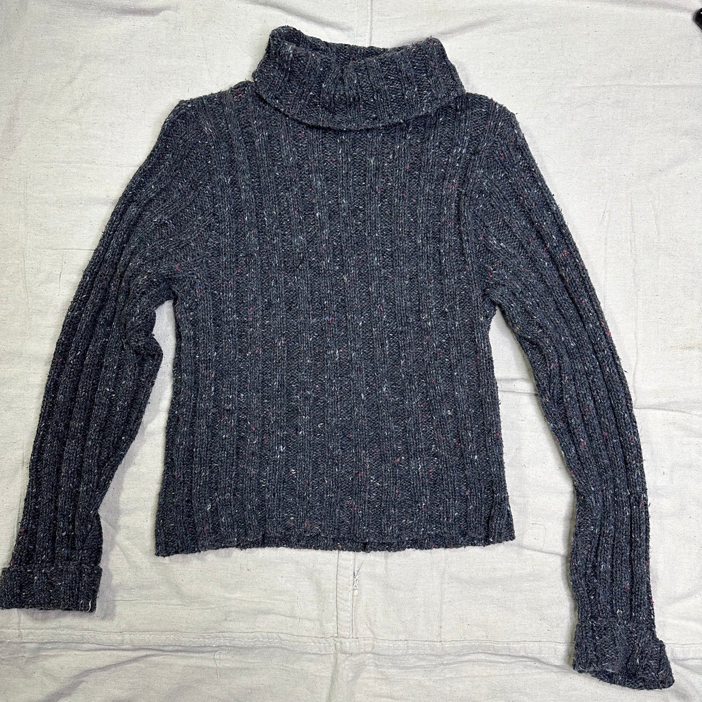 vintage 90s speckled grey rib knit turtleneck sweater
