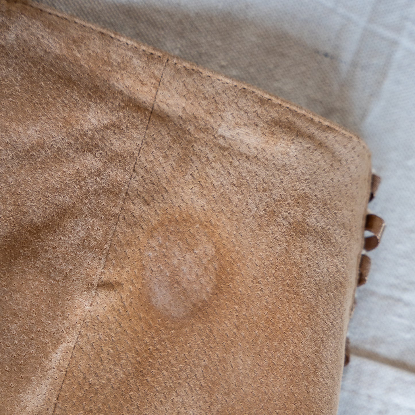 vintage y2K super low rise suede & leopard print lace up flare pants