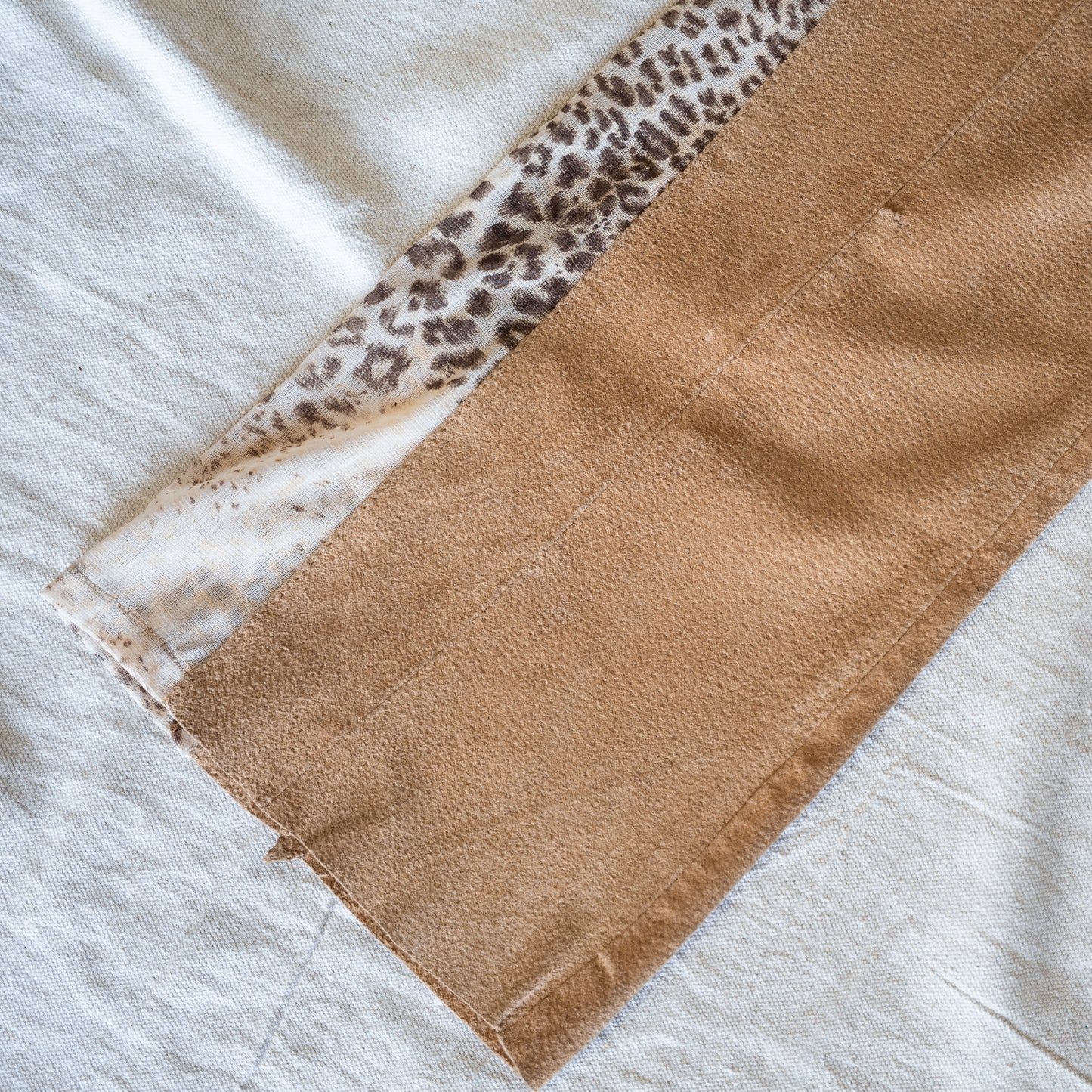 vintage y2K super low rise suede & leopard print lace up flare pants