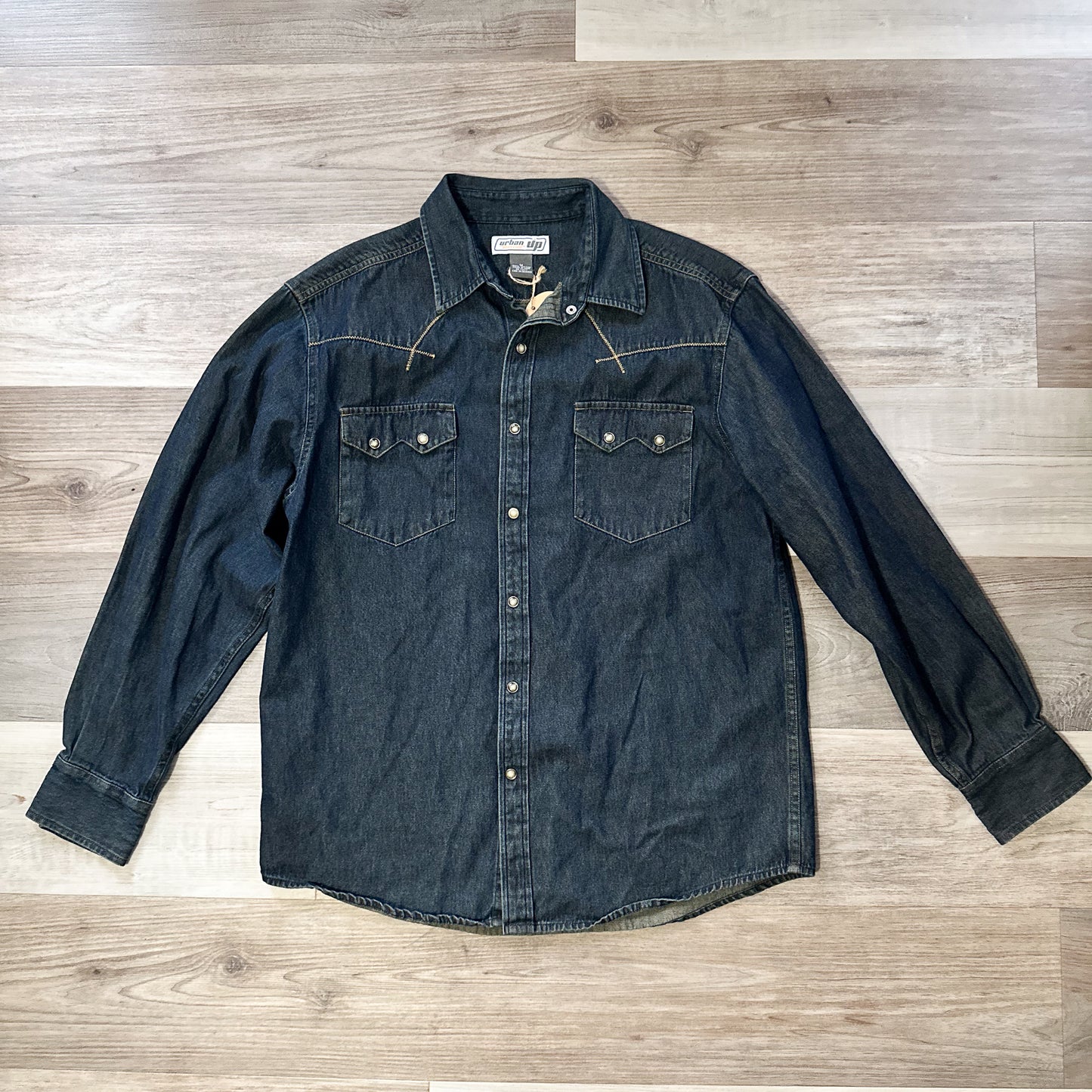 modern y2k denim snap up western shirt