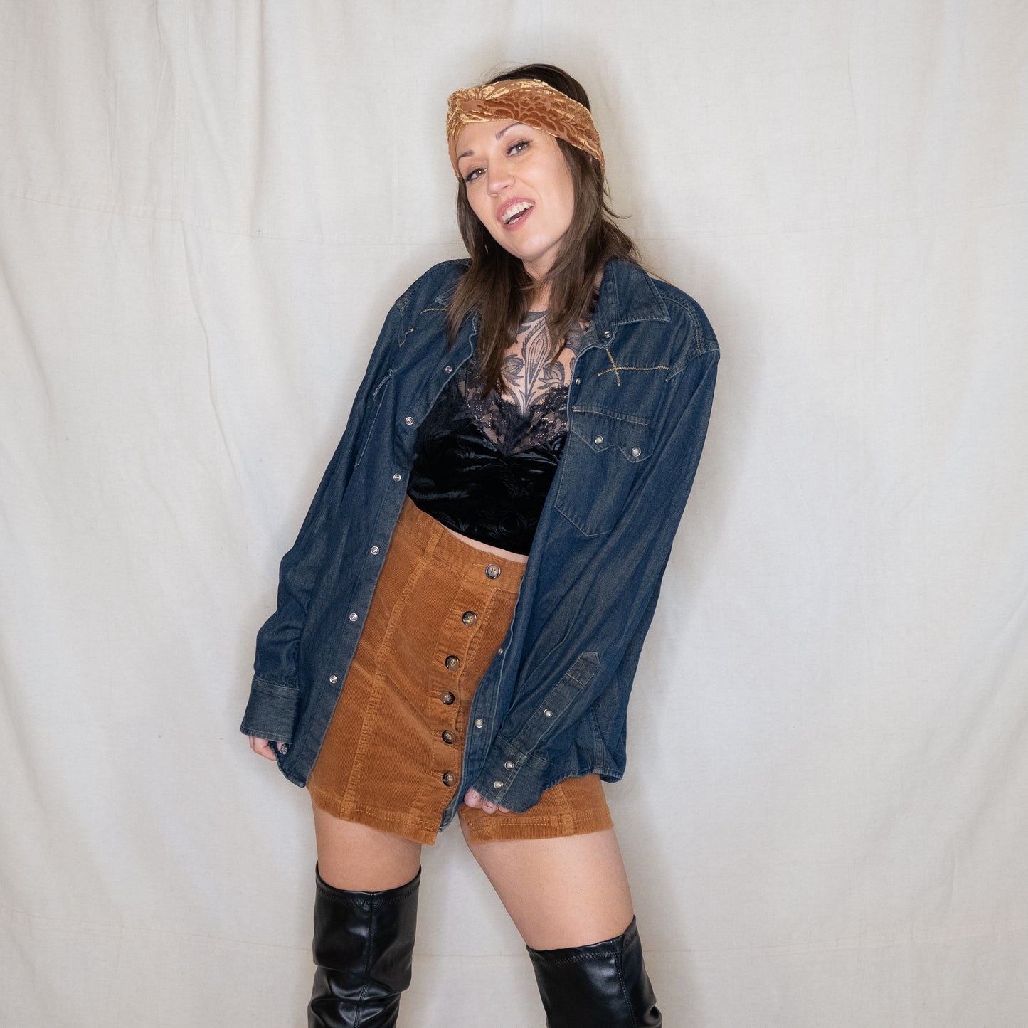 modern y2k denim snap up western shirt