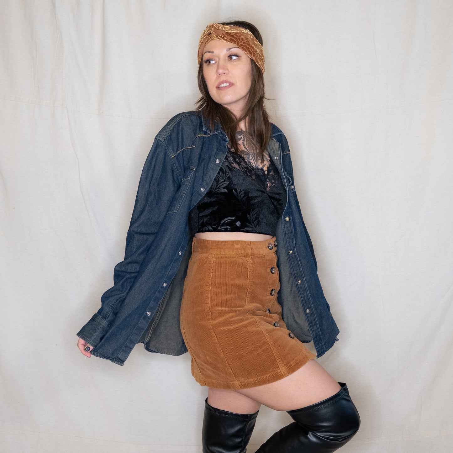 modern y2k denim snap up western shirt