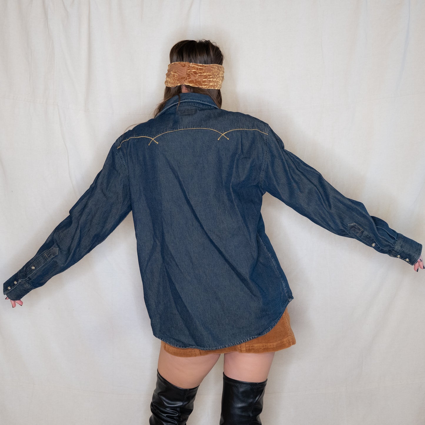 modern y2k denim snap up western shirt