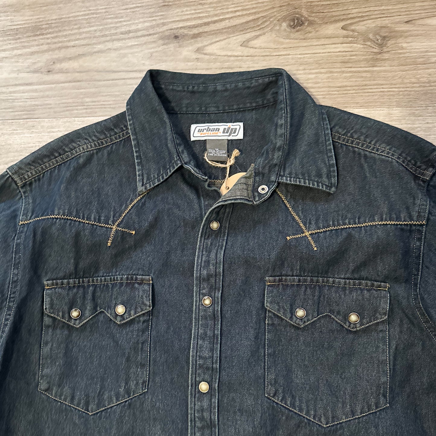 modern y2k denim snap up western shirt