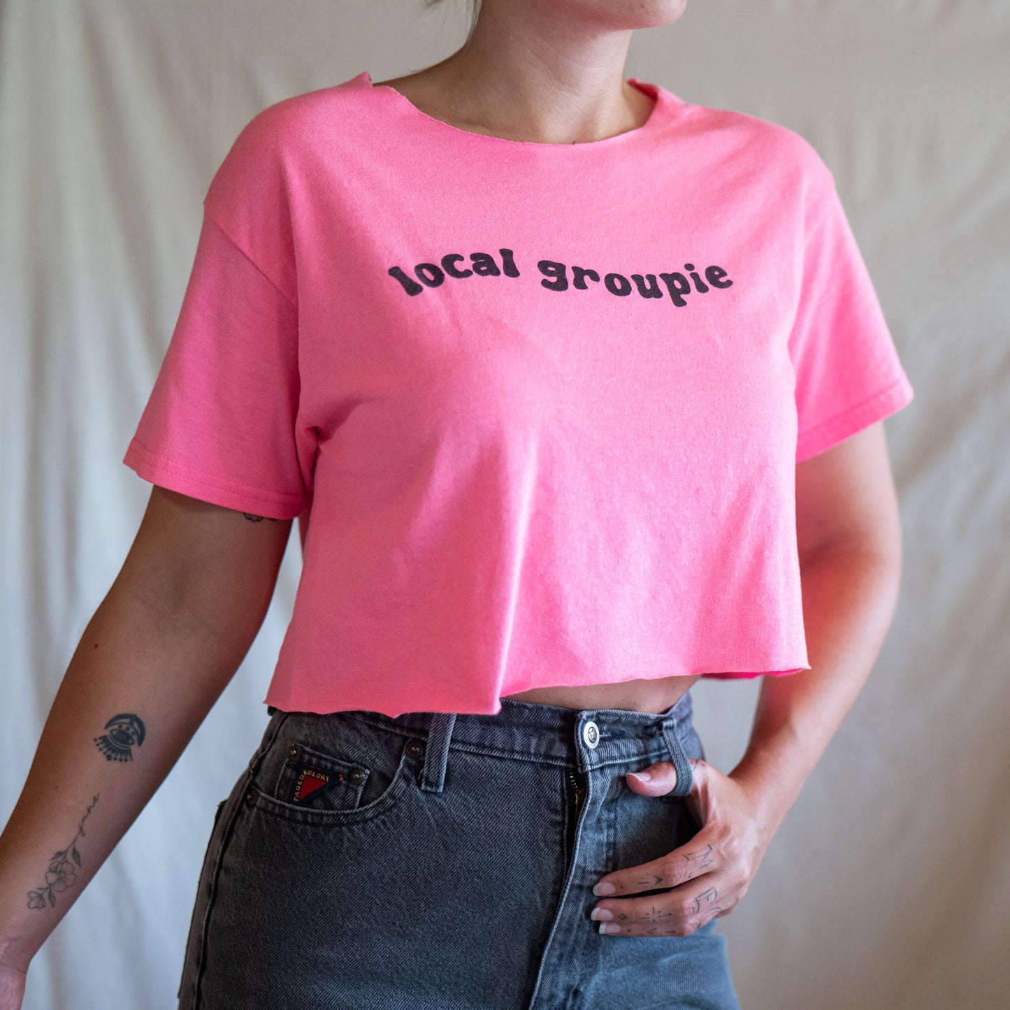 LOCAL GROUPIE upcycled hot pink DIY crop tee