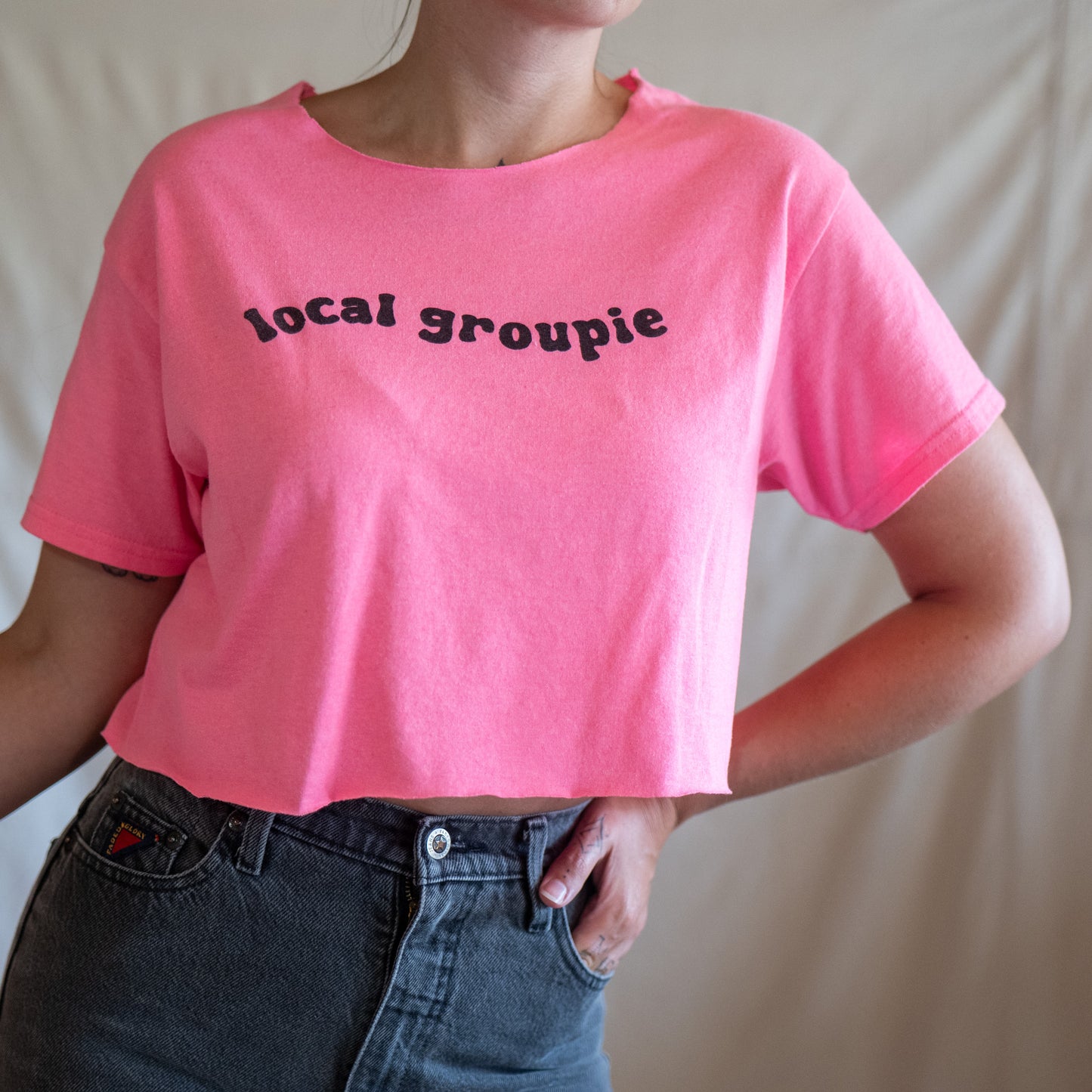 LOCAL GROUPIE upcycled hot pink DIY crop tee