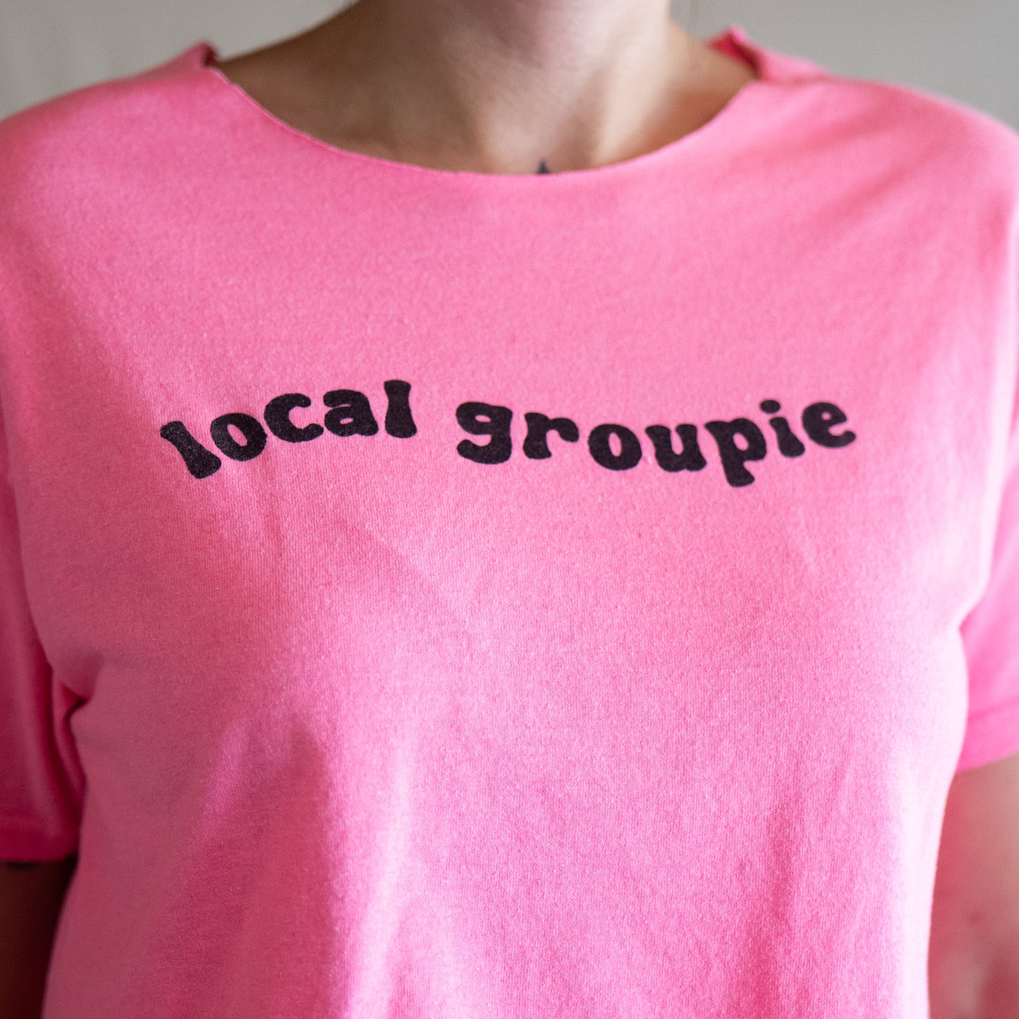 LOCAL GROUPIE upcycled hot pink DIY crop tee