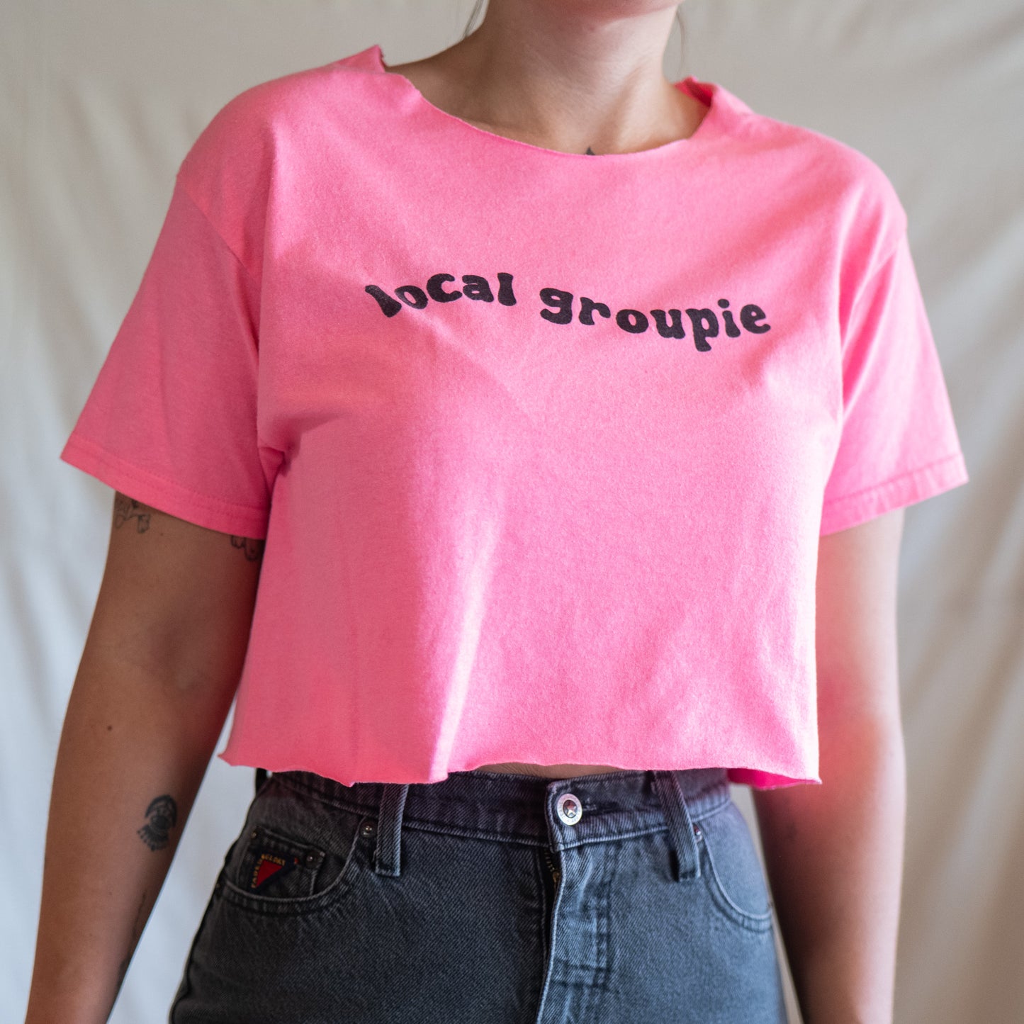 LOCAL GROUPIE upcycled hot pink DIY crop tee