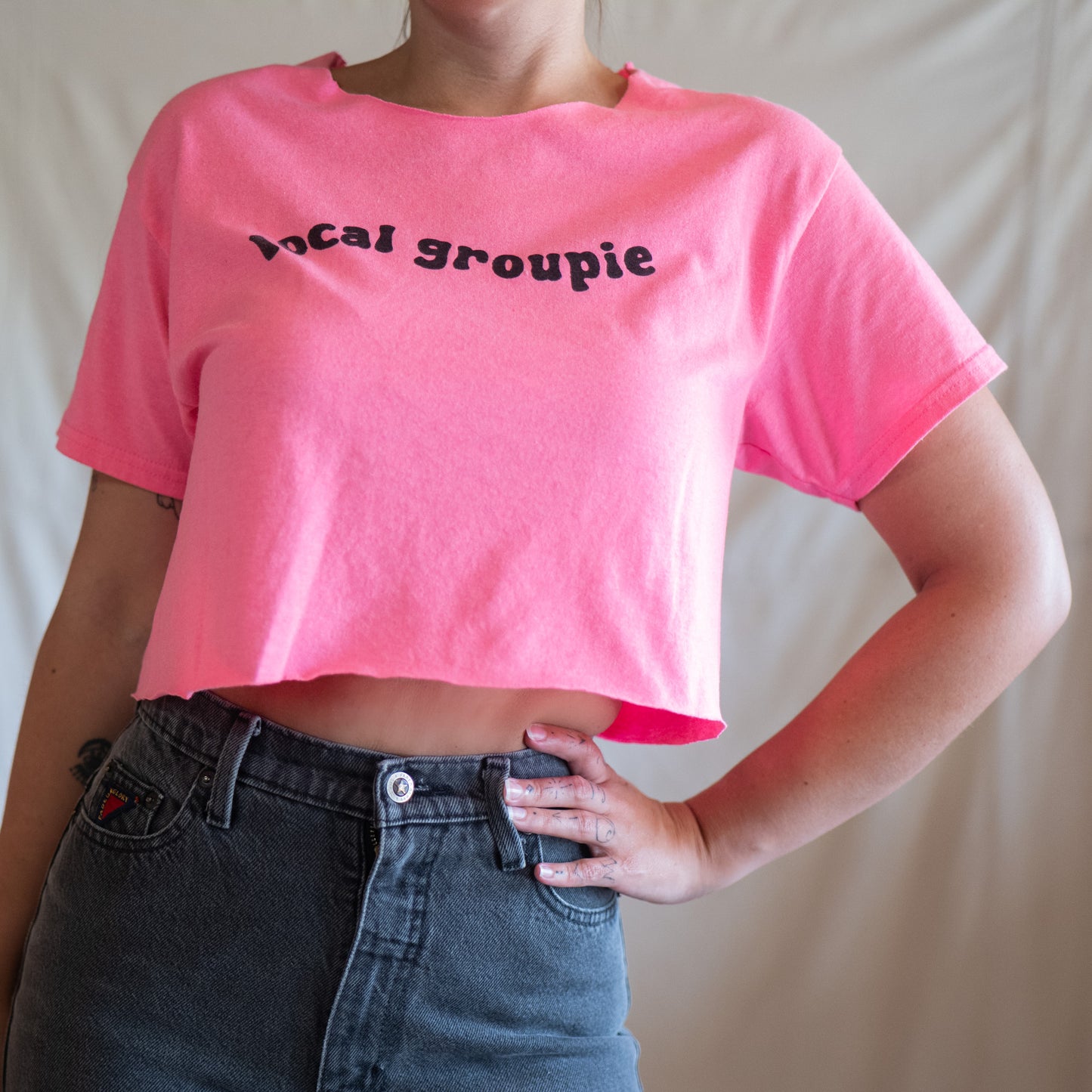 LOCAL GROUPIE upcycled hot pink DIY crop tee