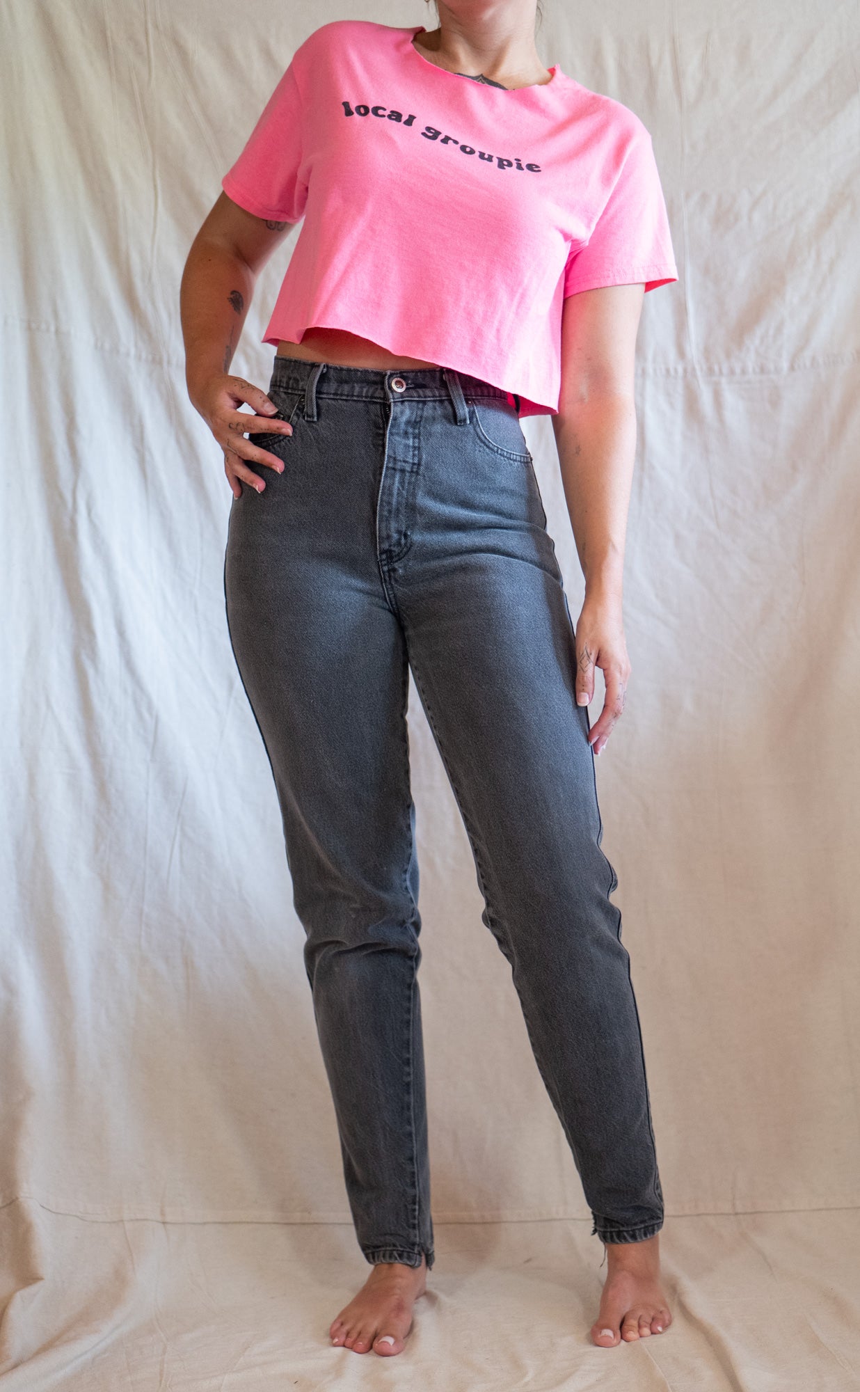 LOCAL GROUPIE upcycled hot pink DIY crop tee