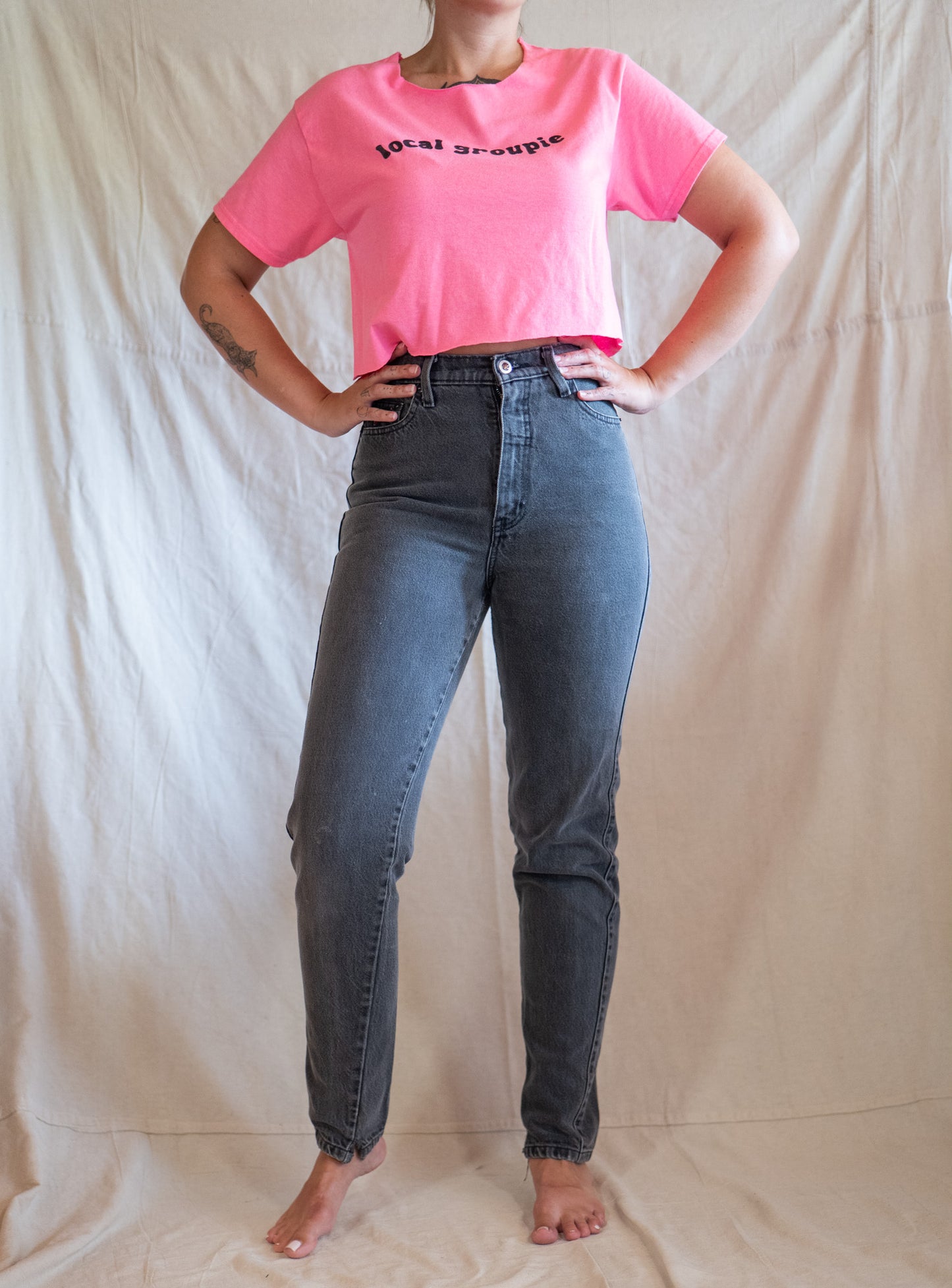 LOCAL GROUPIE upcycled hot pink DIY crop tee