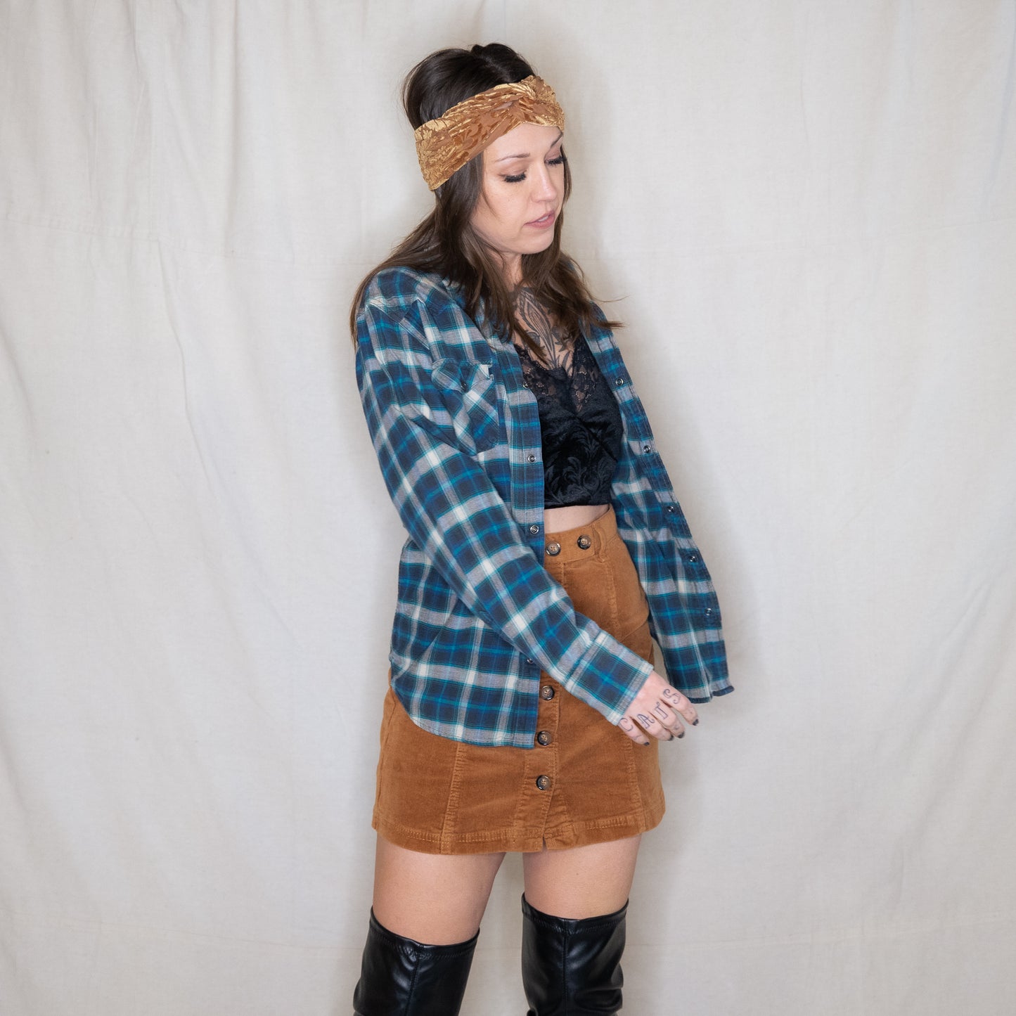 modern lucky brand plaid western snap up flannel shirt