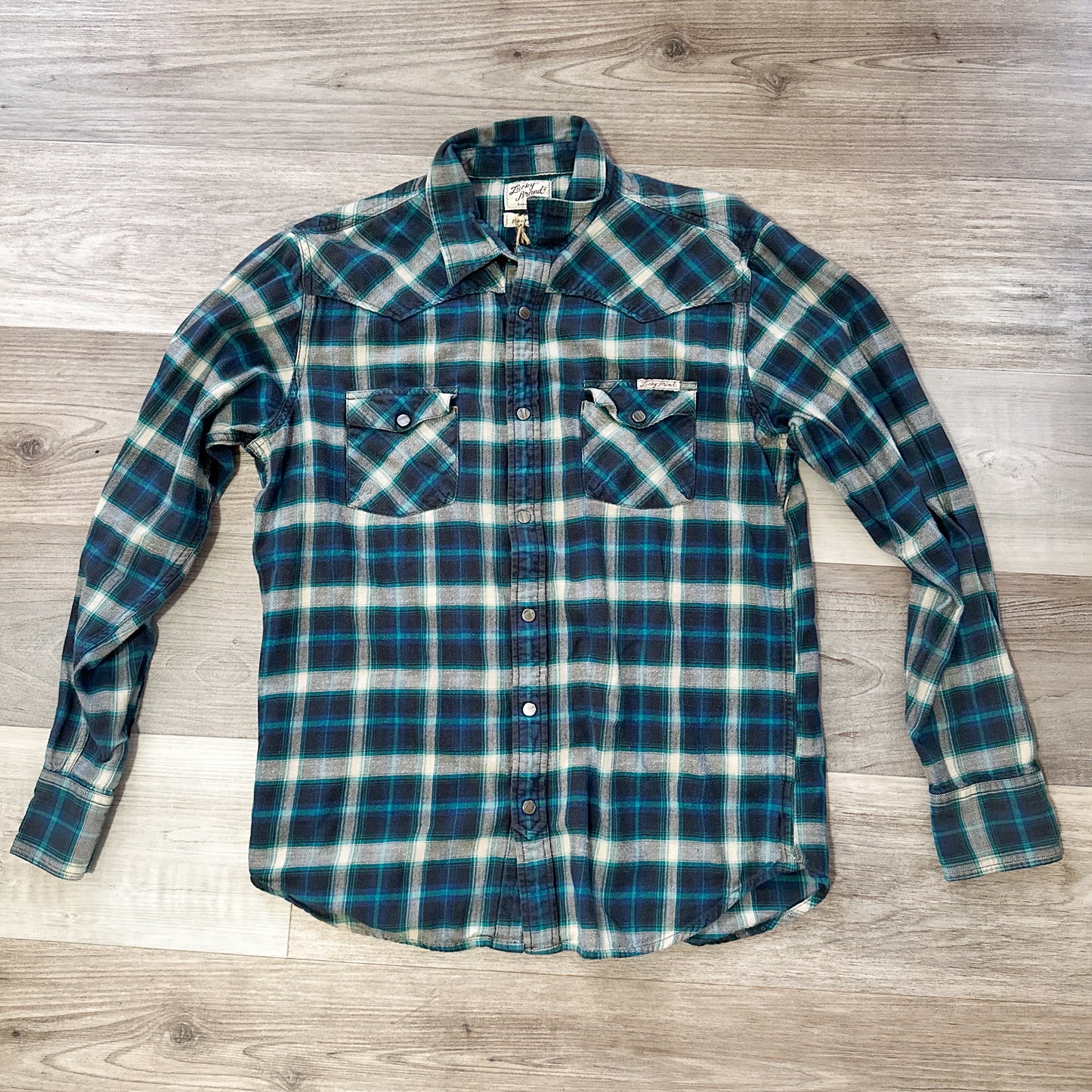 modern lucky brand plaid western snap up flannel shirt