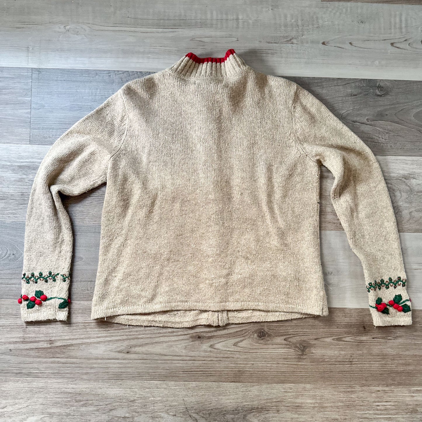 vintage y2k festive christmas zip up wool blend cardigan sweater