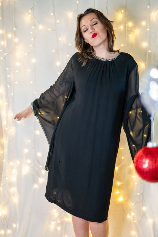 zou bisou bisou vintage 60s rhinestone angel sleeve dress
