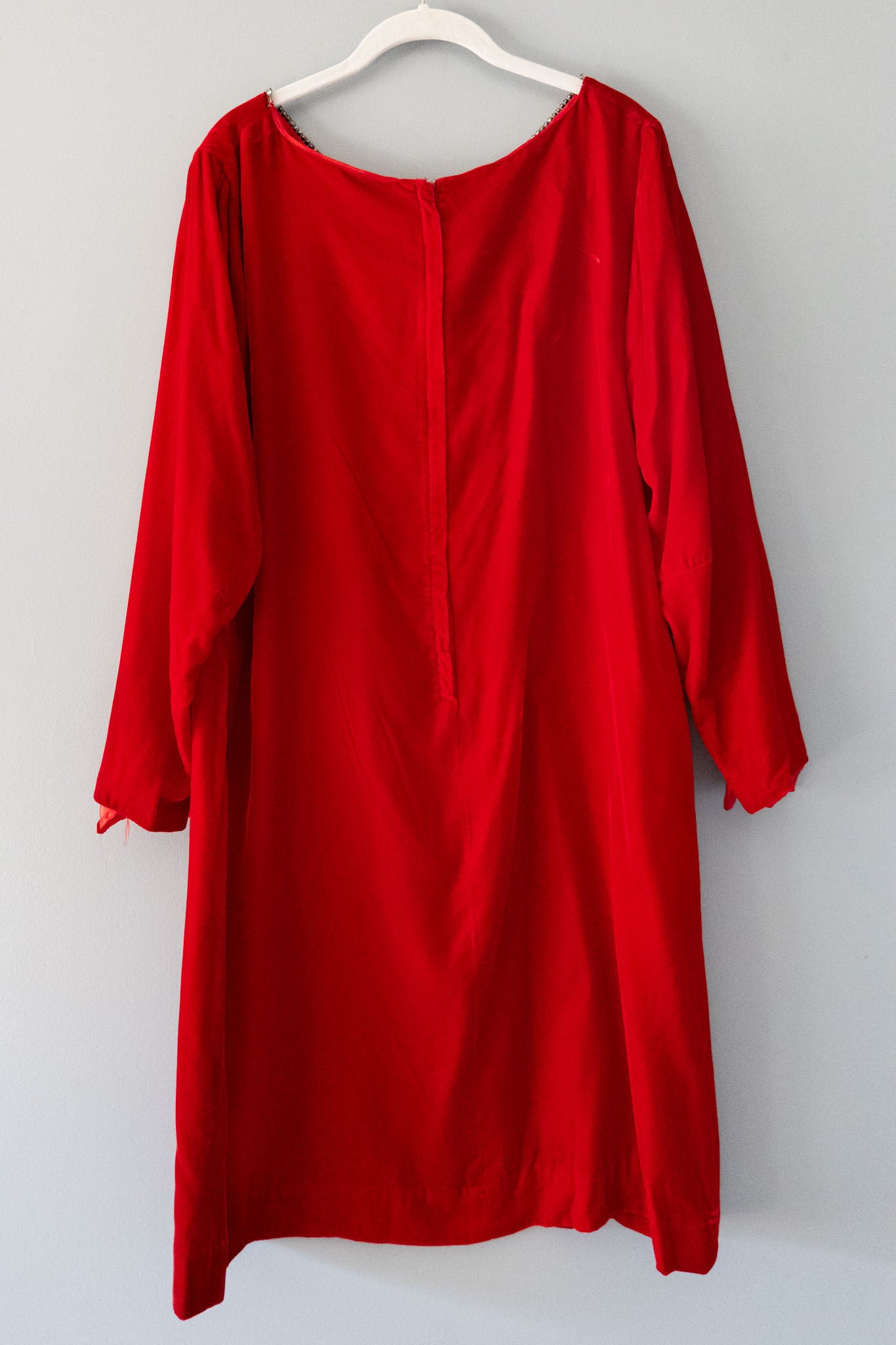 vintage 60s red velvet dress with rhinestone trim